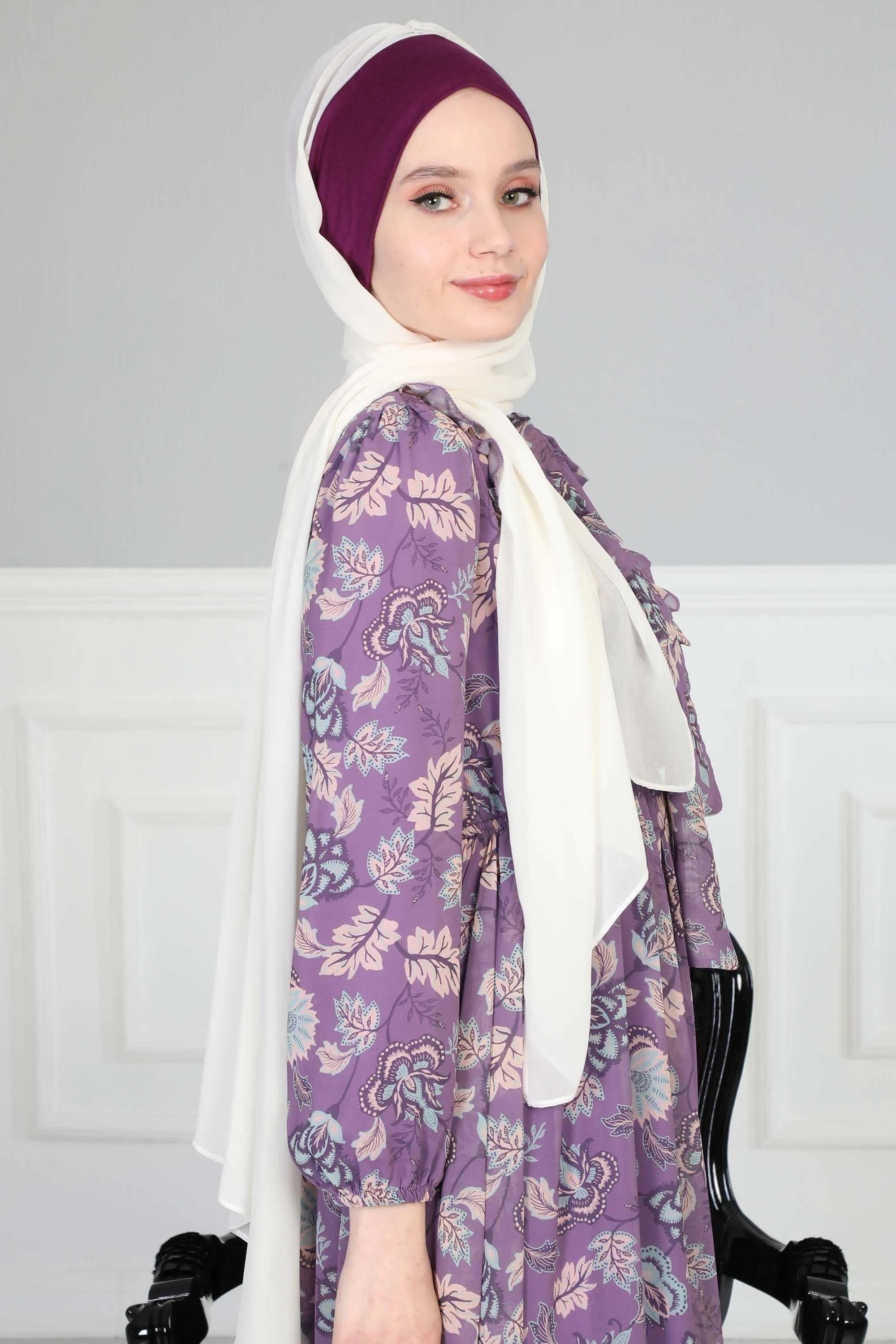 Instant Chiffon Shawl for Women With Cotton Bonnet Chiffon Turban Cap Head Wrap Instant Turban Scarf,BS-2