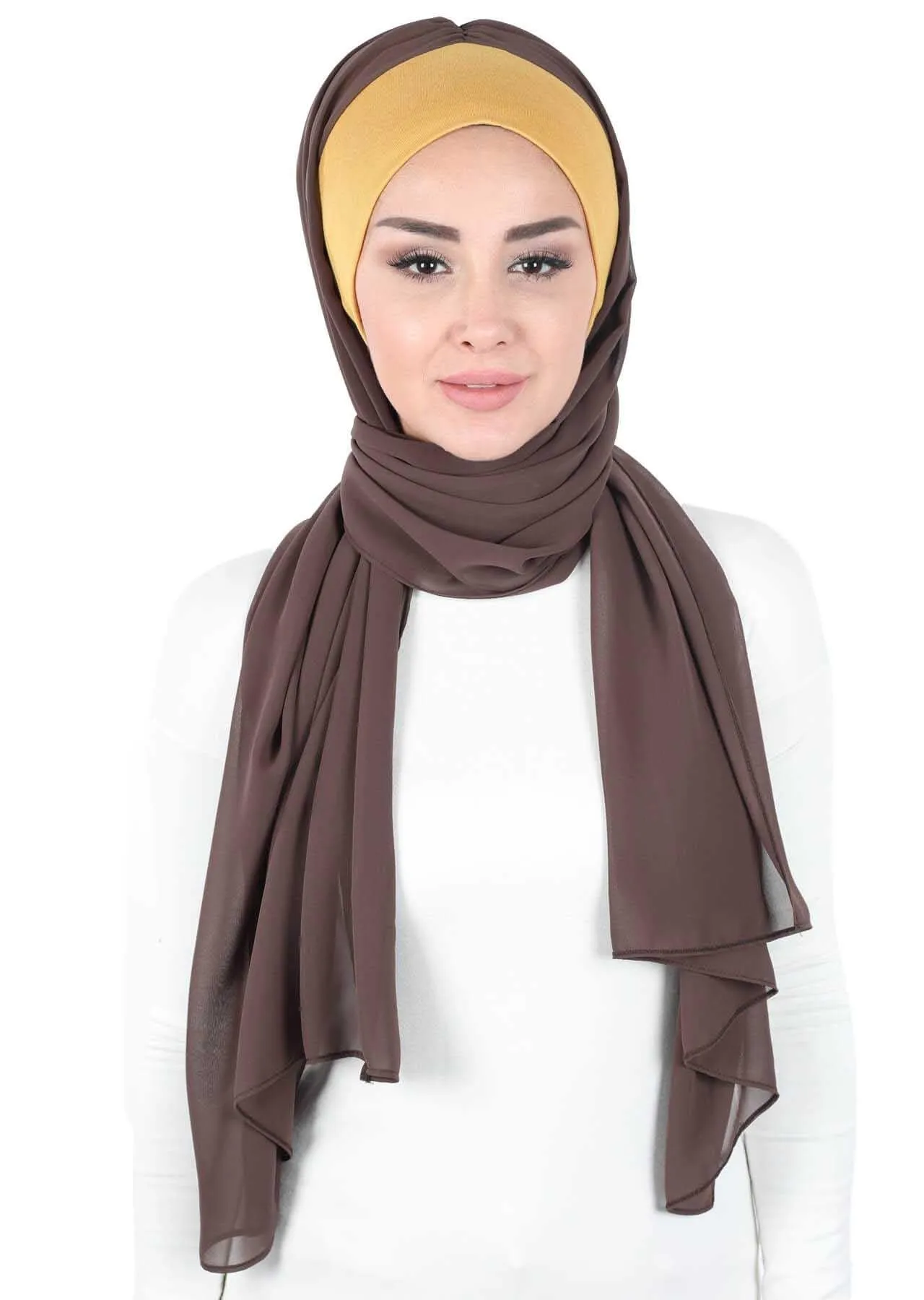 Instant Chiffon Shawl for Women With Cotton Bonnet Chiffon Turban Cap Head Wrap Instant Turban Scarf,BS-2