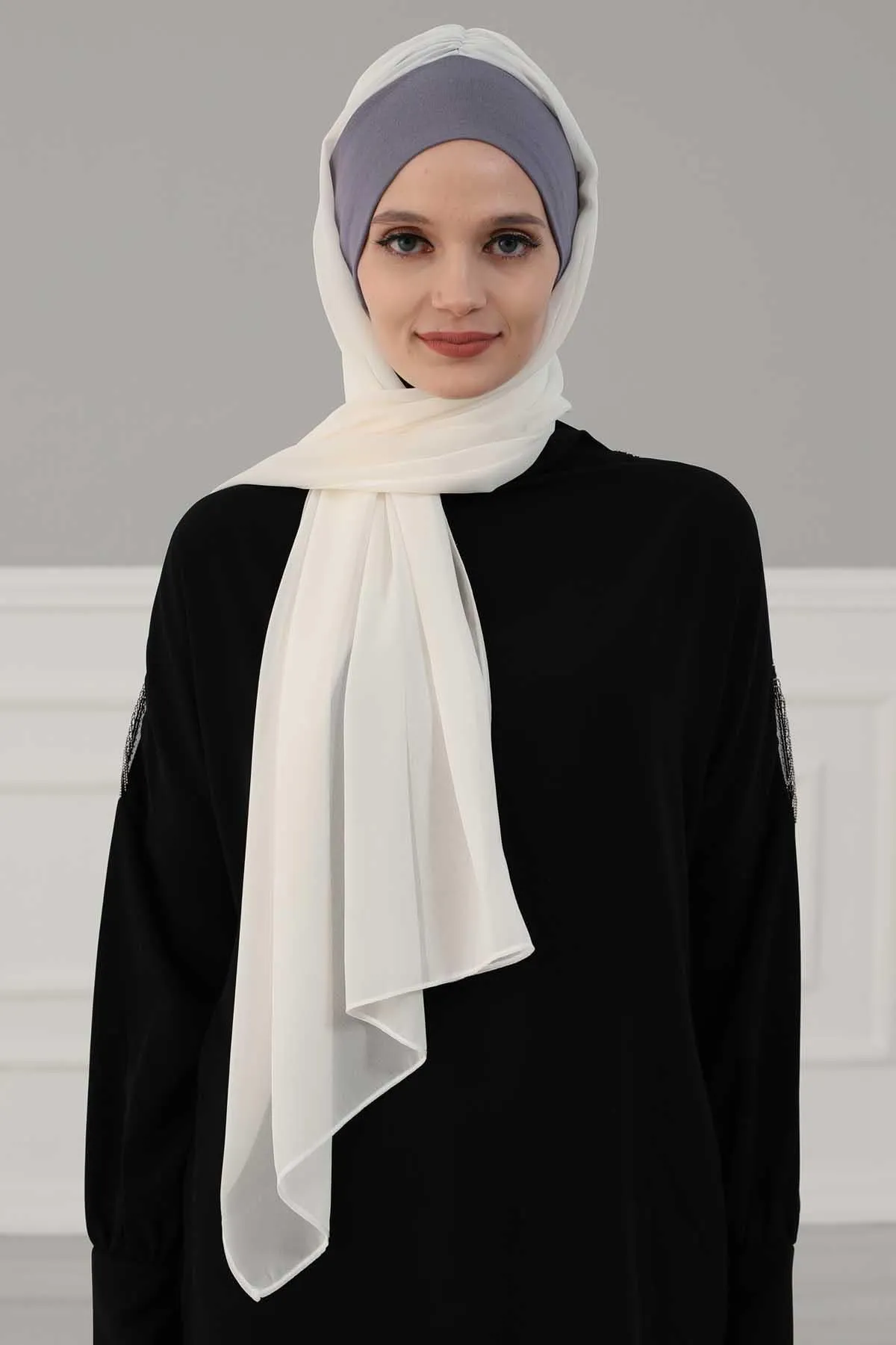 Instant Chiffon Shawl for Women With Cotton Bonnet Chiffon Turban Cap Head Wrap Instant Turban Scarf,BS-2