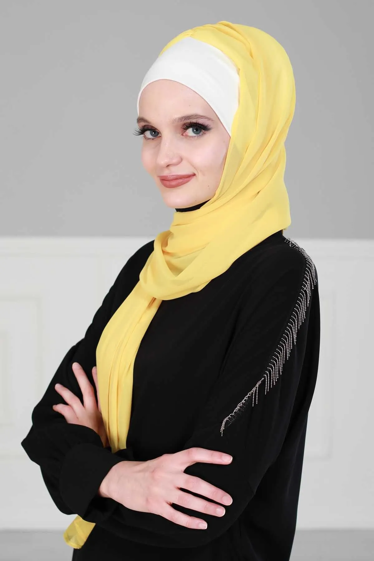 Instant Chiffon Shawl for Women With Cotton Bonnet Chiffon Turban Cap Head Wrap Instant Turban Scarf,BS-2