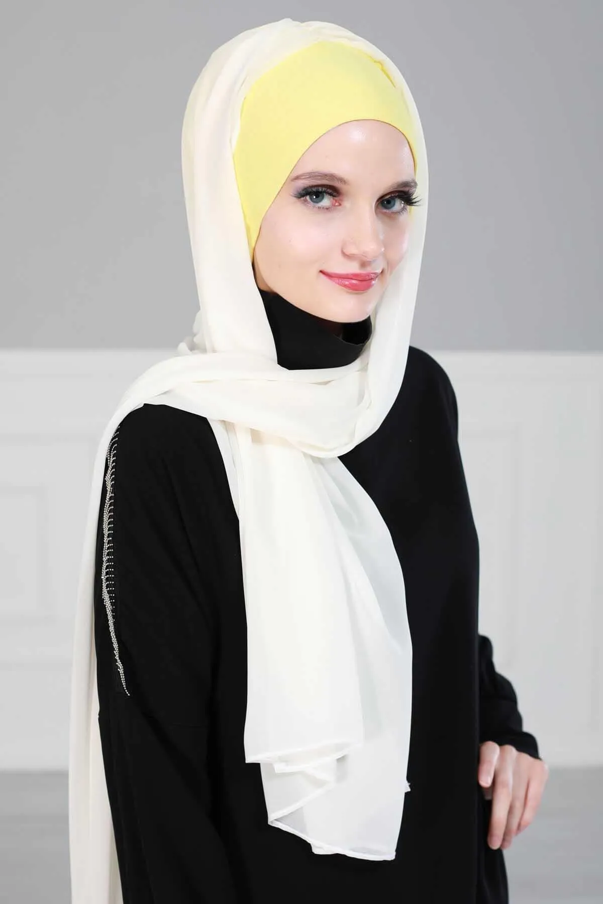 Instant Chiffon Shawl for Women With Cotton Bonnet Chiffon Turban Cap Head Wrap Instant Turban Scarf,BS-2