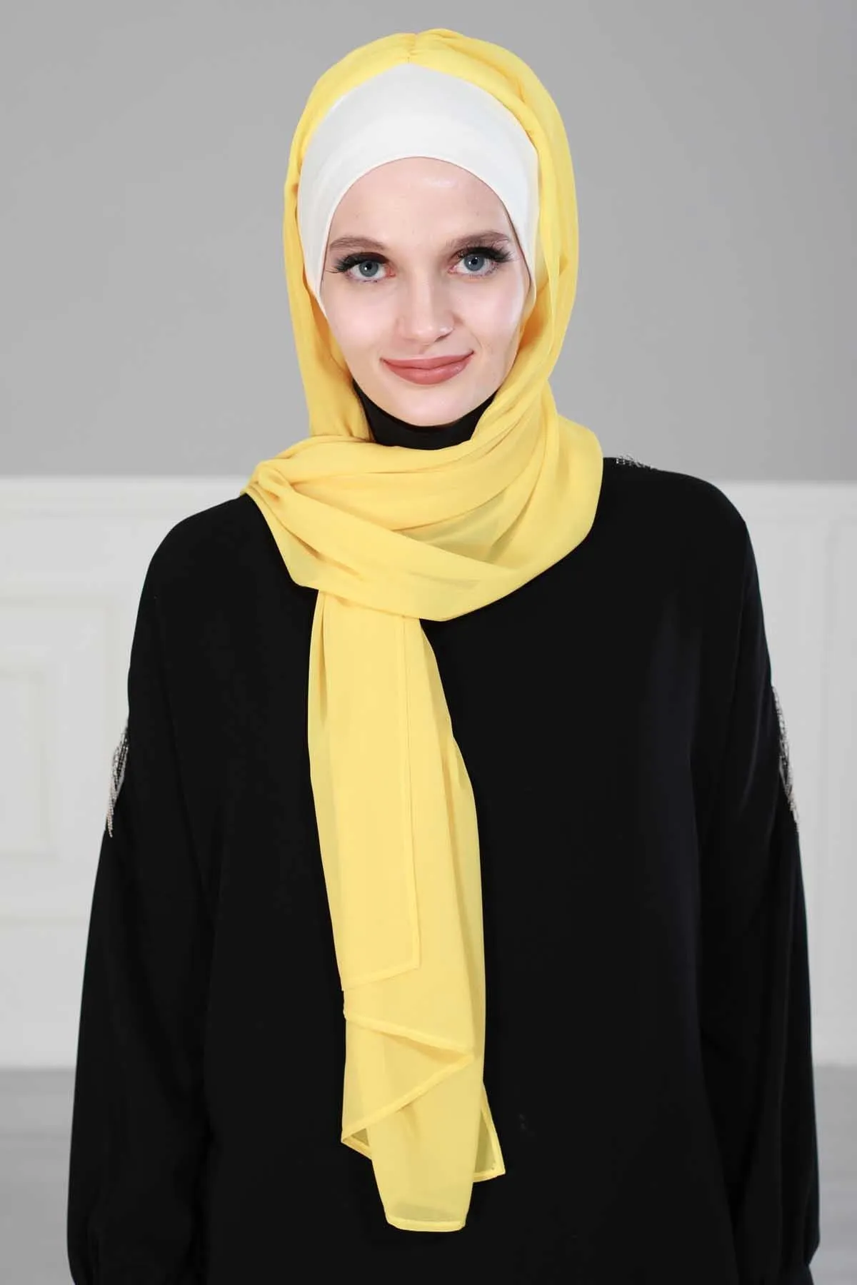 Instant Chiffon Shawl for Women With Cotton Bonnet Chiffon Turban Cap Head Wrap Instant Turban Scarf,BS-2