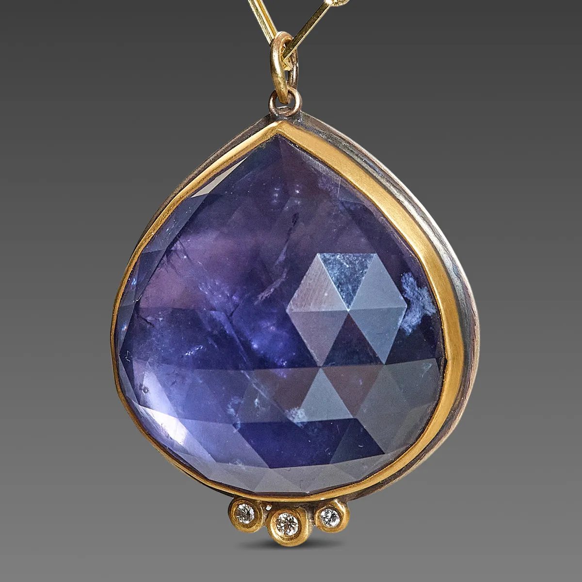 Iolite Teardrop Necklace with Diamond Trio