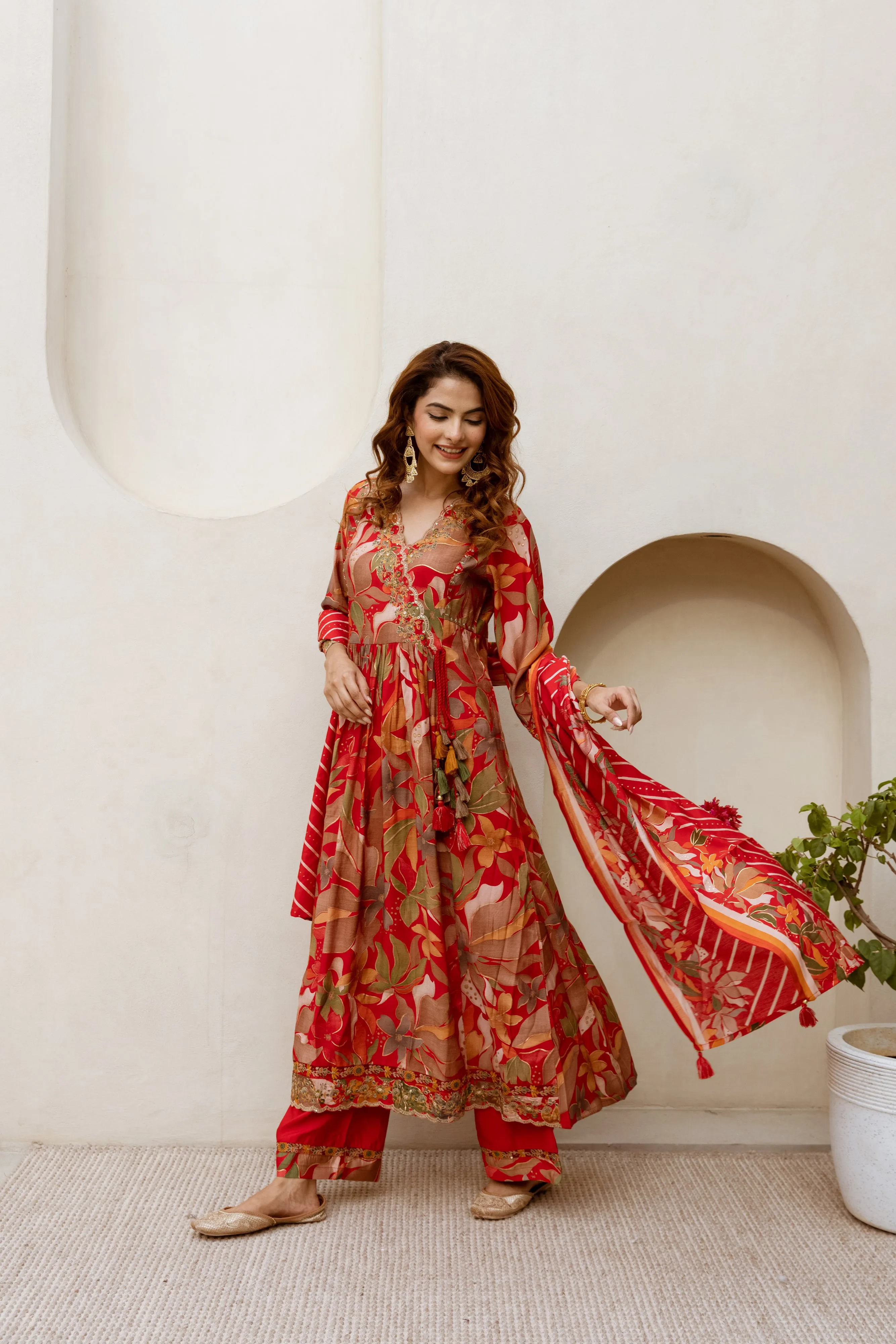 Khevna Crimson Full heavy work Anarkali Suit Set