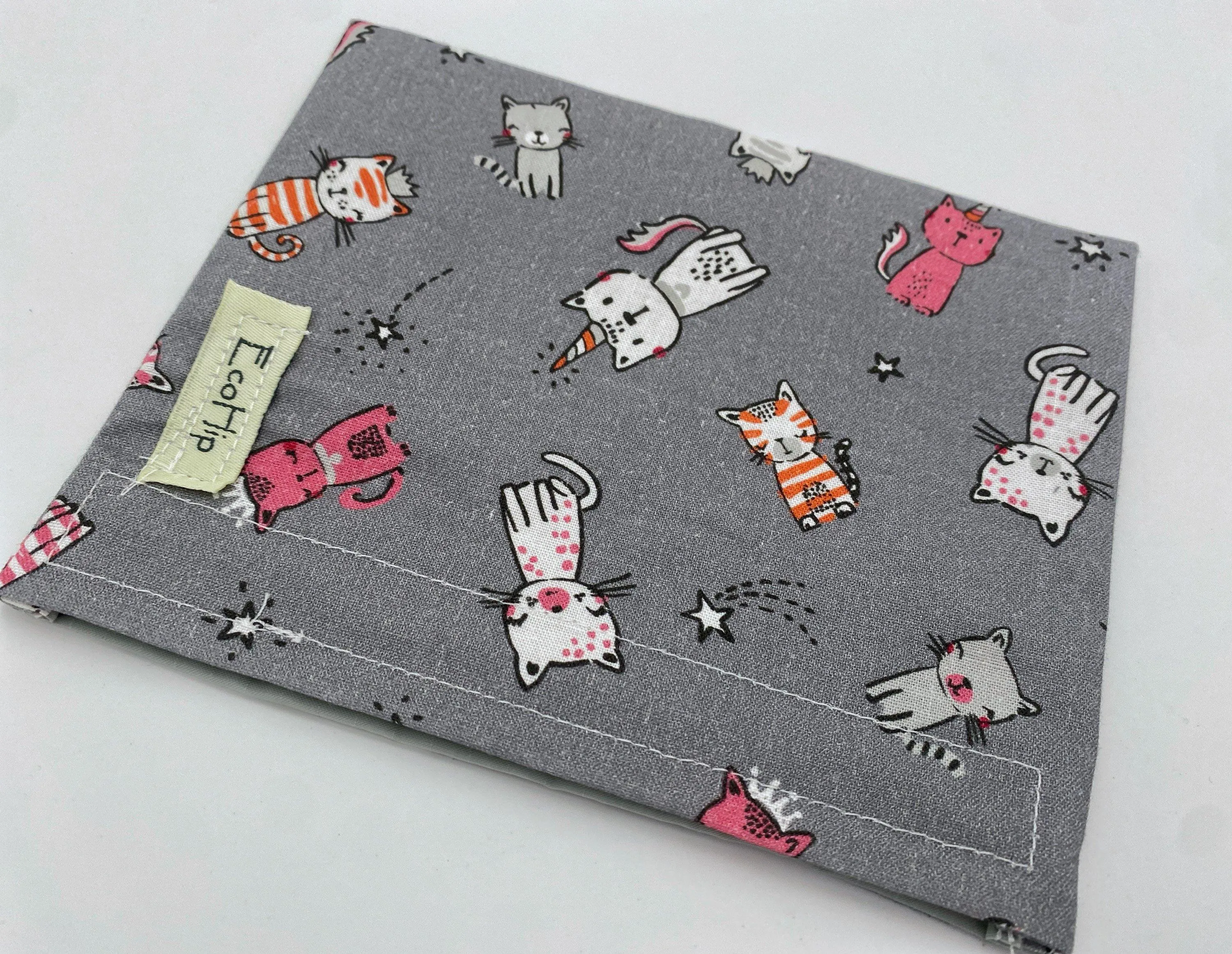 Kitty Snack Baggie, Reusable Snack Bag, Grey Cat Lunch for Kids