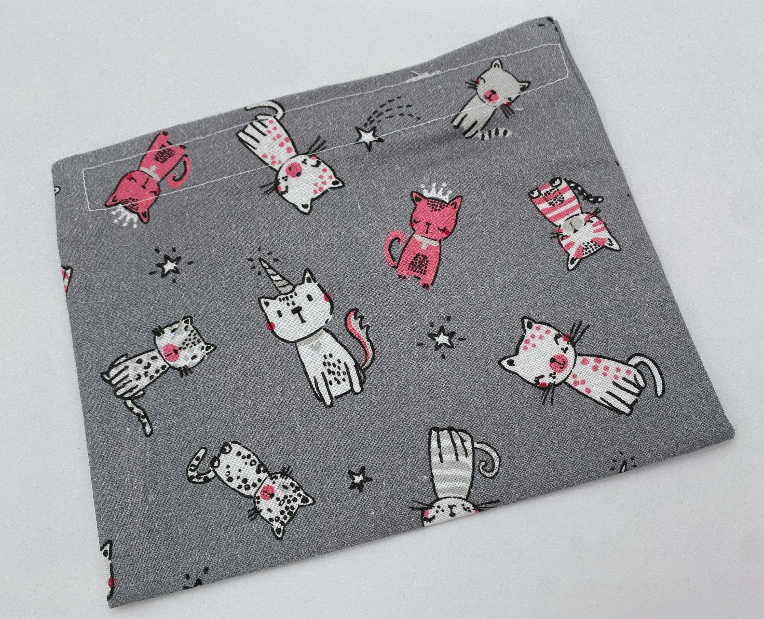 Kitty Snack Baggie, Reusable Snack Bag, Grey Cat Lunch for Kids