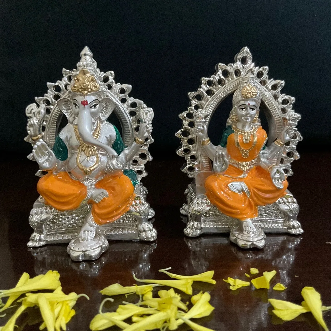 Lakshmi Ganesh Porcelain With Silver Idol  - Decorative Home Decor