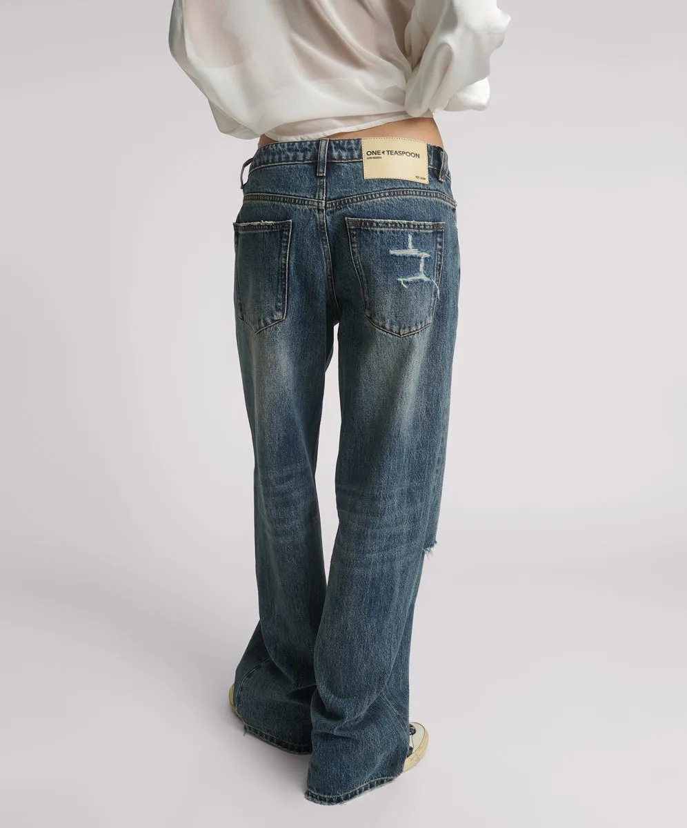 Low Riders Low Waist Wide Leg Denim Jeans - Boys Club Blue