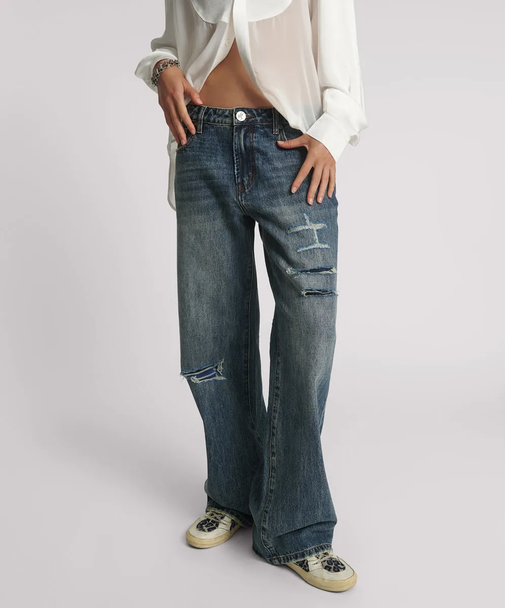 Low Riders Low Waist Wide Leg Denim Jeans - Boys Club Blue