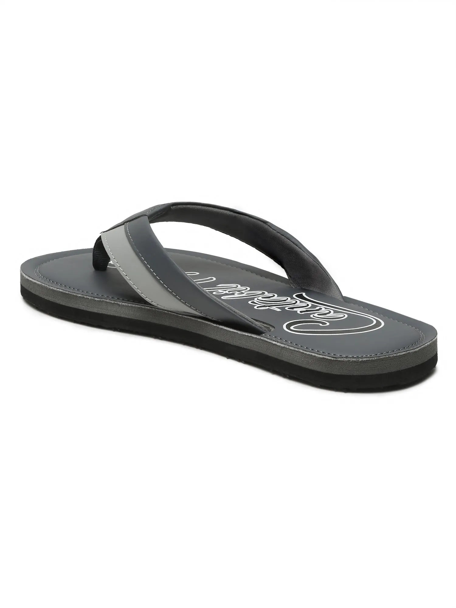 Men Grey Typography Printed Thong Strap Slipper