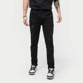 Mens Distressed Slim Fit Jean - Black