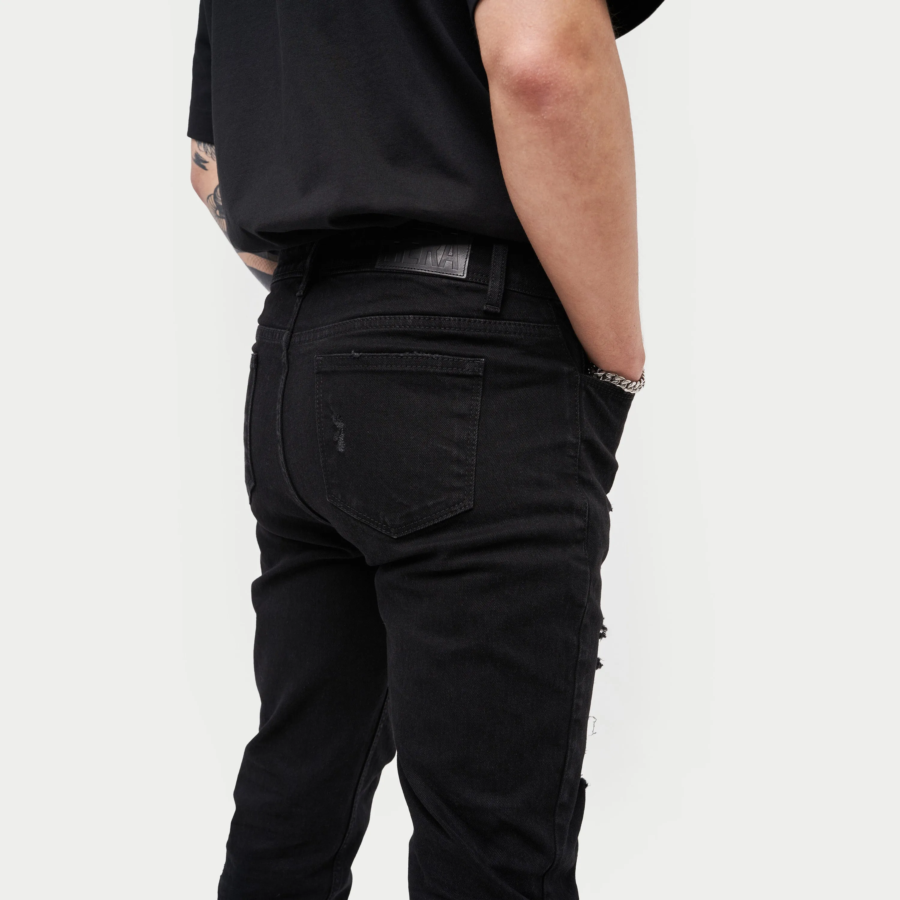 Mens Distressed Slim Fit Jean - Black