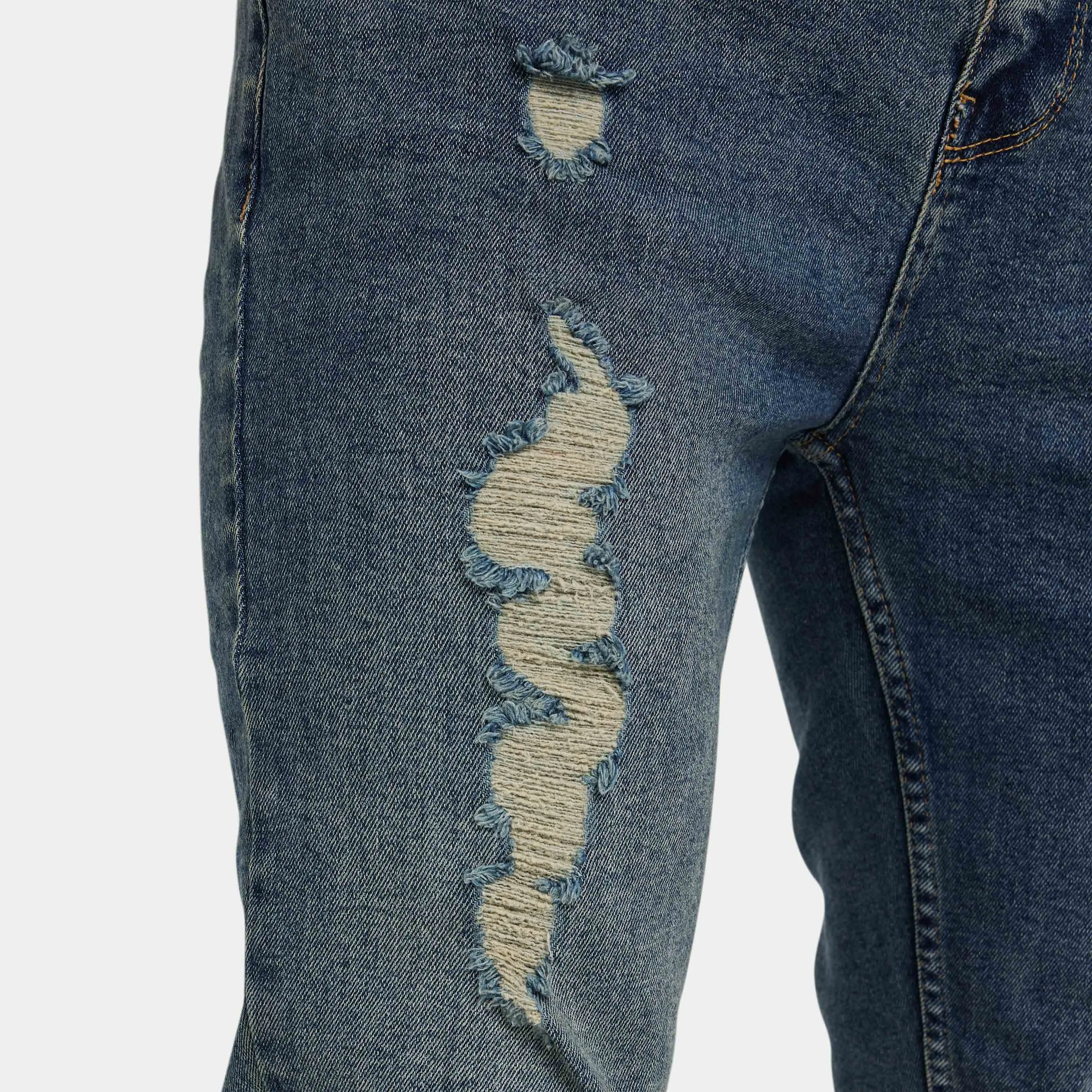 Mens Distressed Slim Fit Jean - Blue Sand