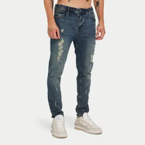 Mens Distressed Slim Fit Jean - Blue Sand