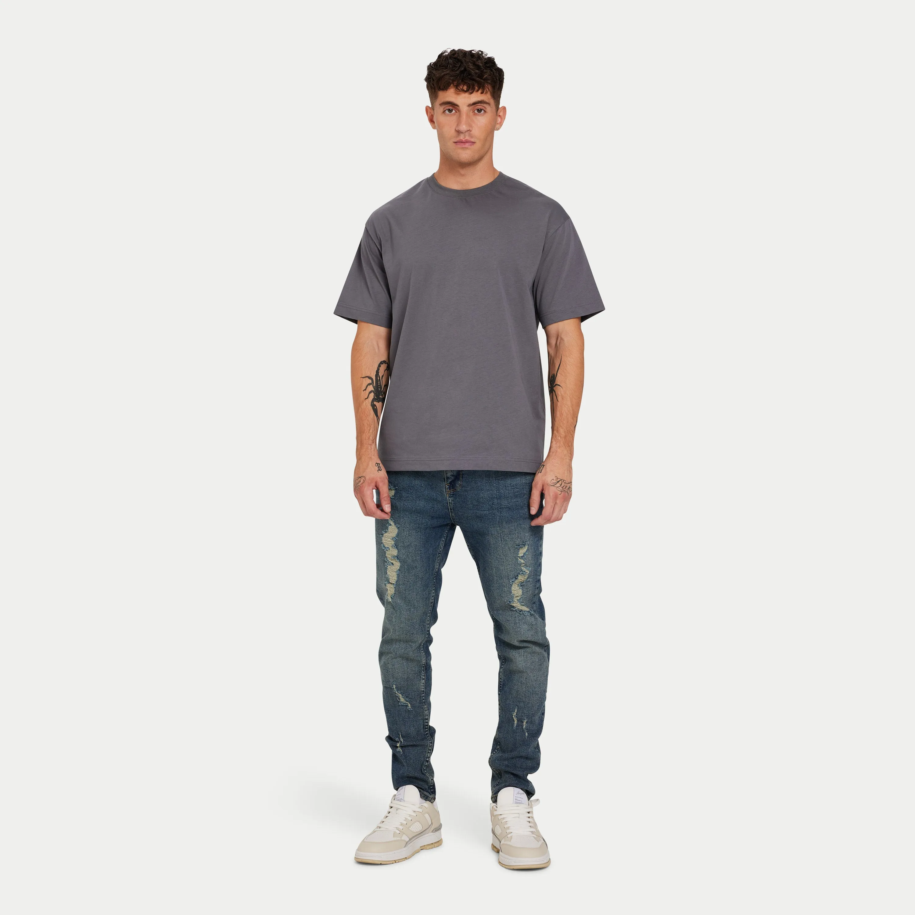 Mens Distressed Slim Fit Jean - Blue Sand