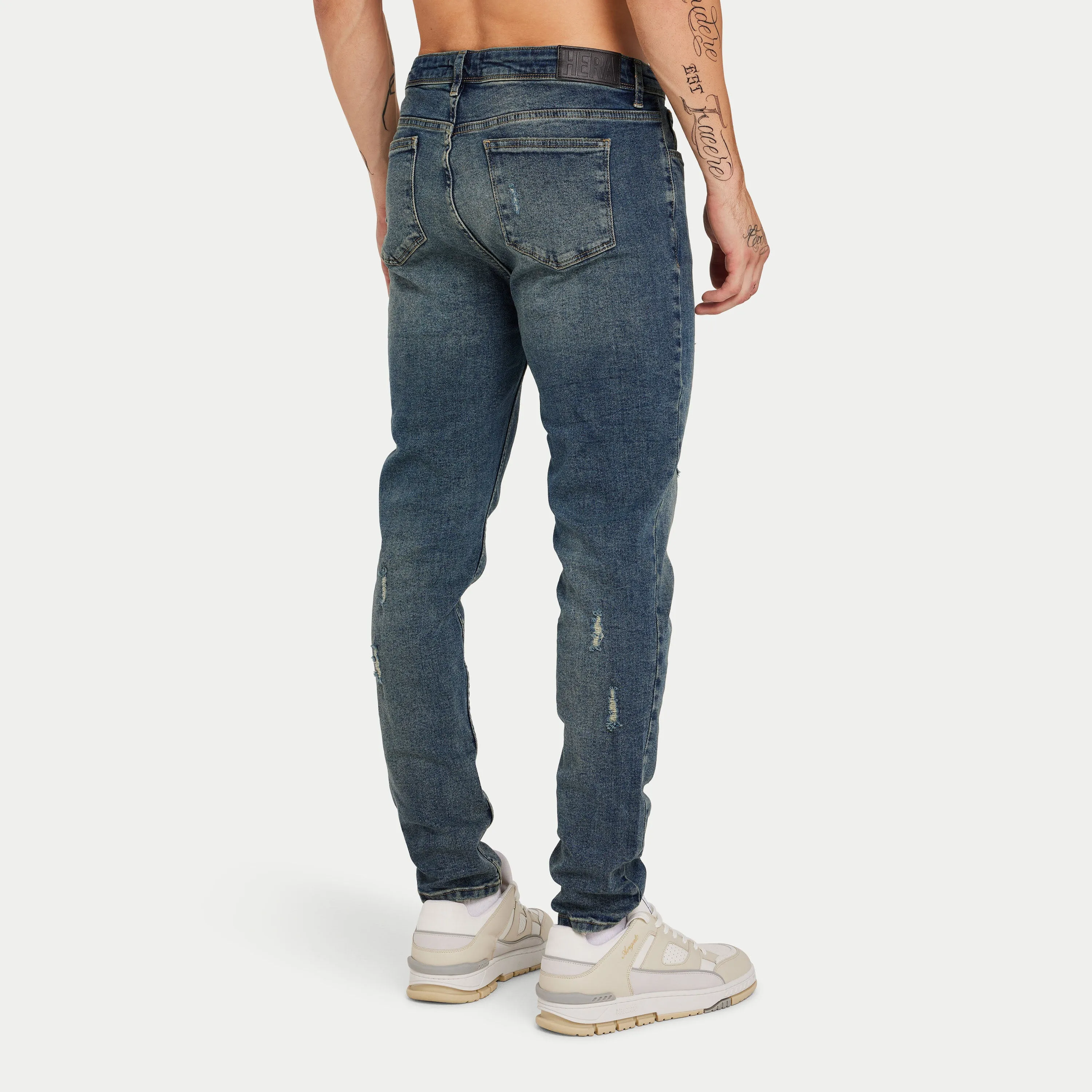 Mens Distressed Slim Fit Jean - Blue Sand