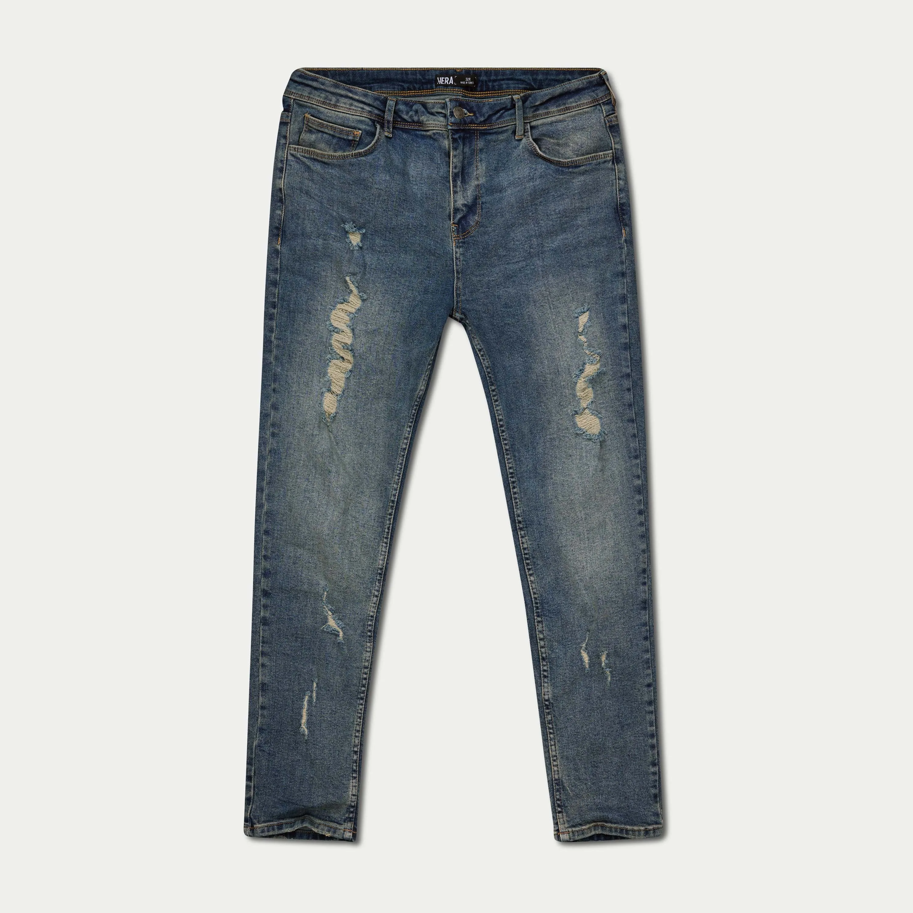 Mens Distressed Slim Fit Jean - Blue Sand