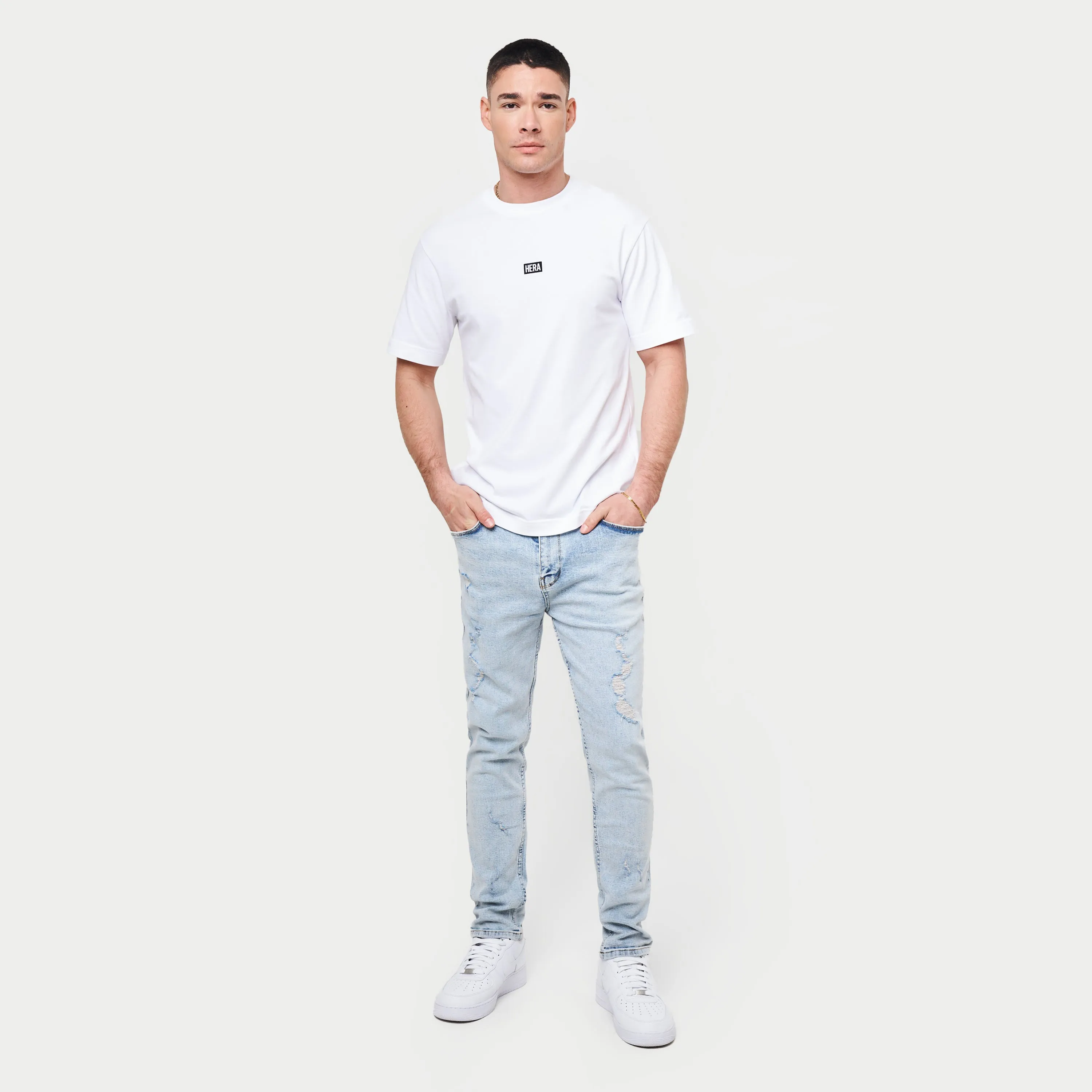 Mens Distressed Slim Fit Jean - Light Blue