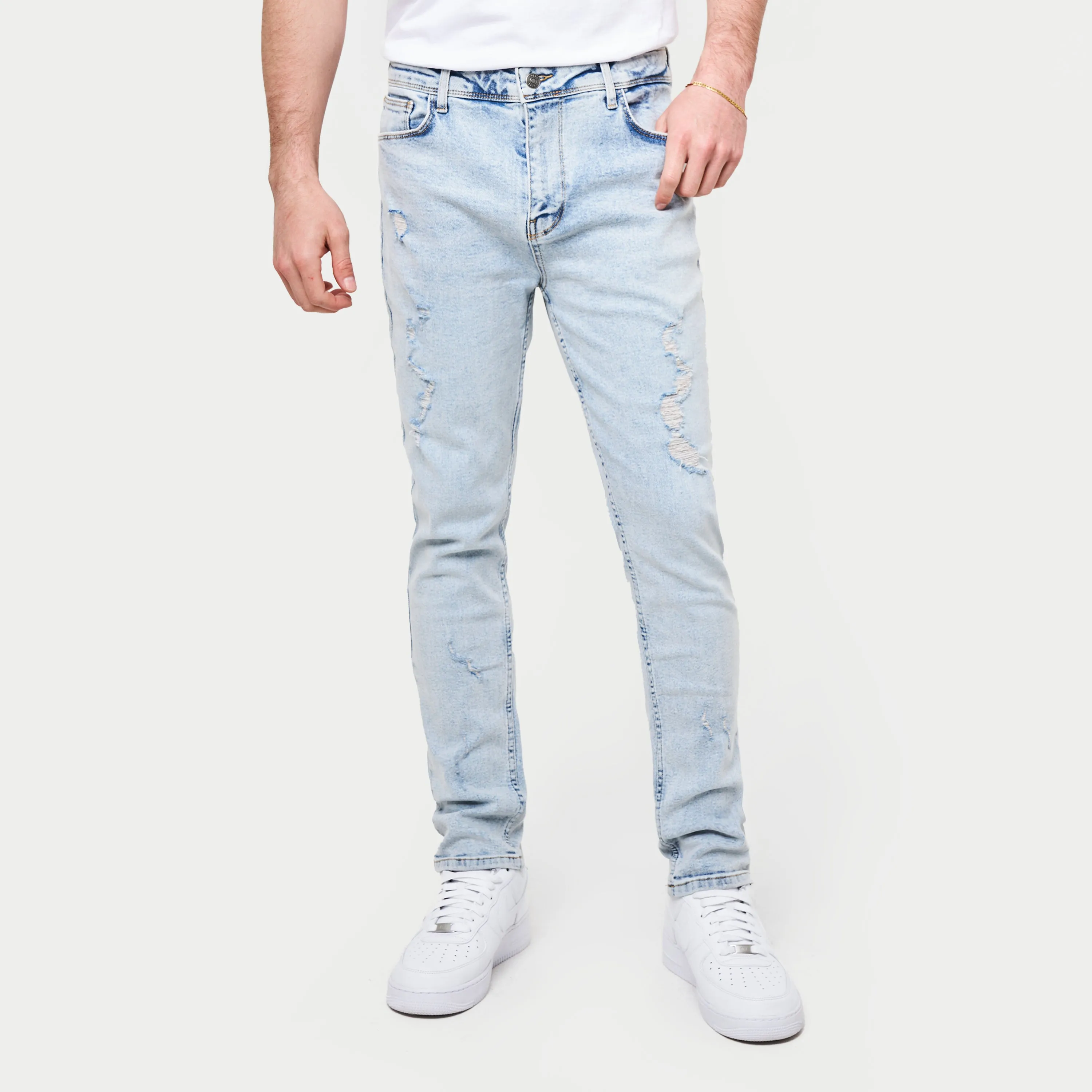 Mens Distressed Slim Fit Jean - Light Blue