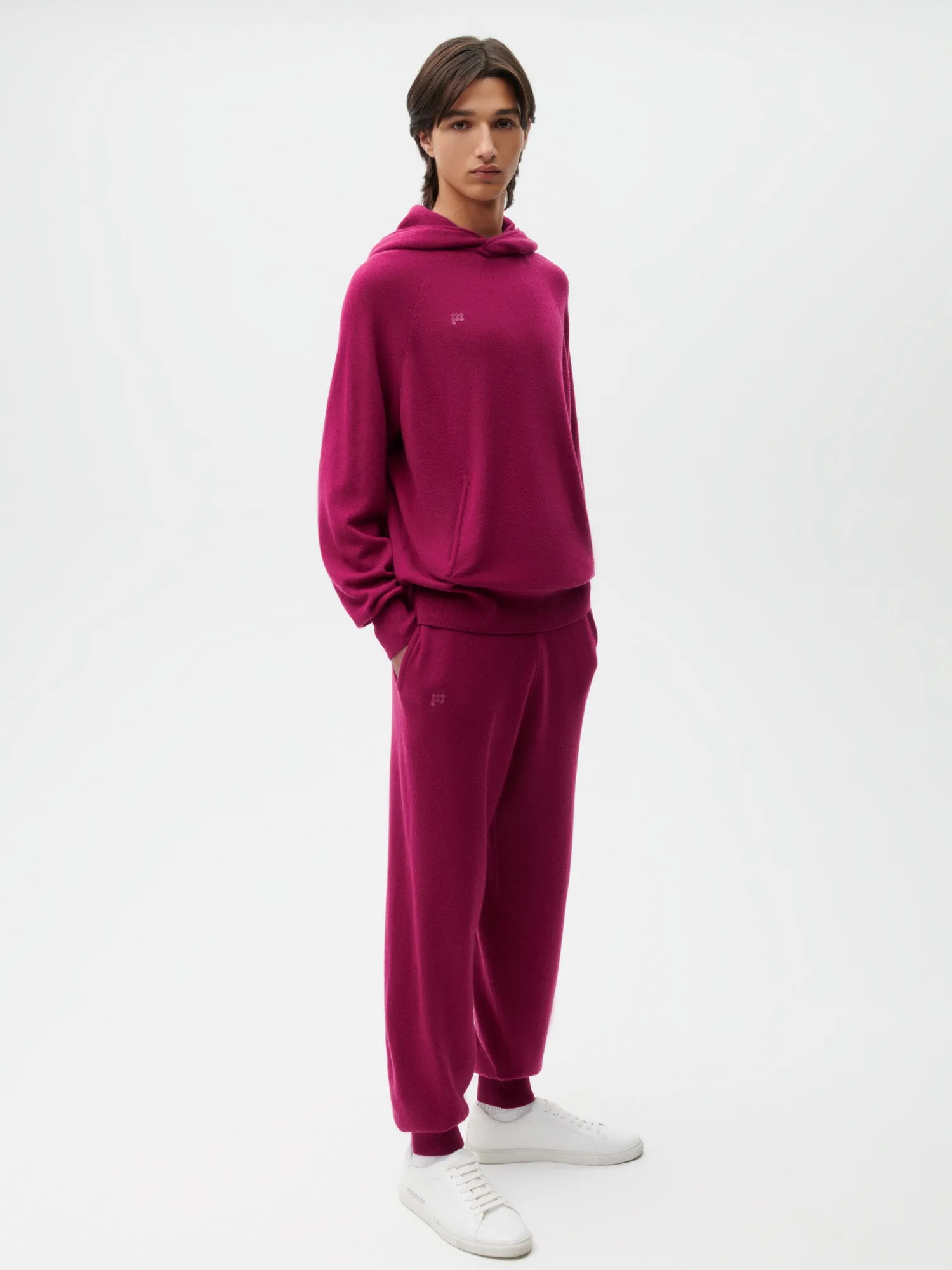 Mens Recycled Cashmere Track Pants—plum purple