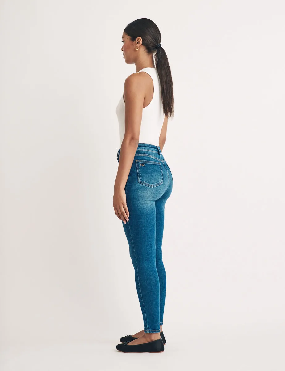 Mid Wash High Rise Skinny Jeans