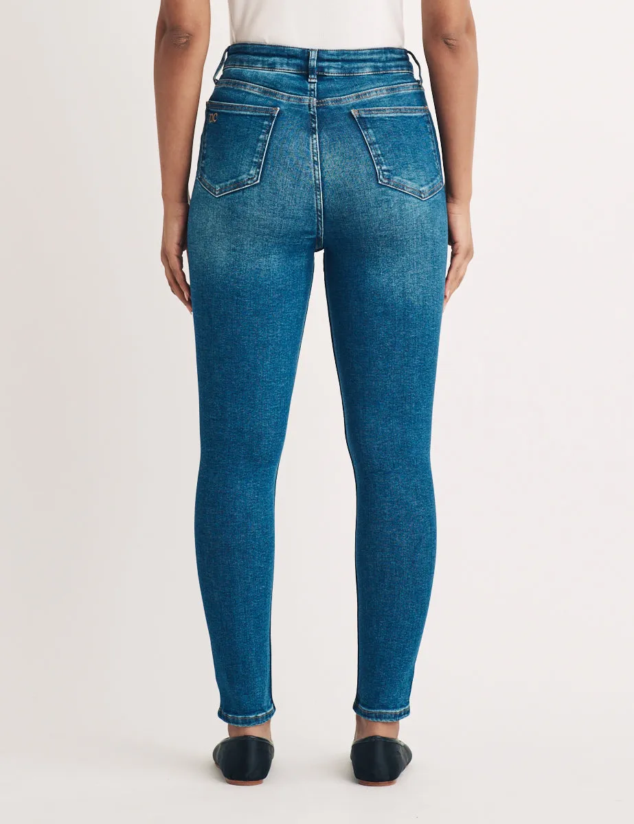 Mid Wash High Rise Skinny Jeans