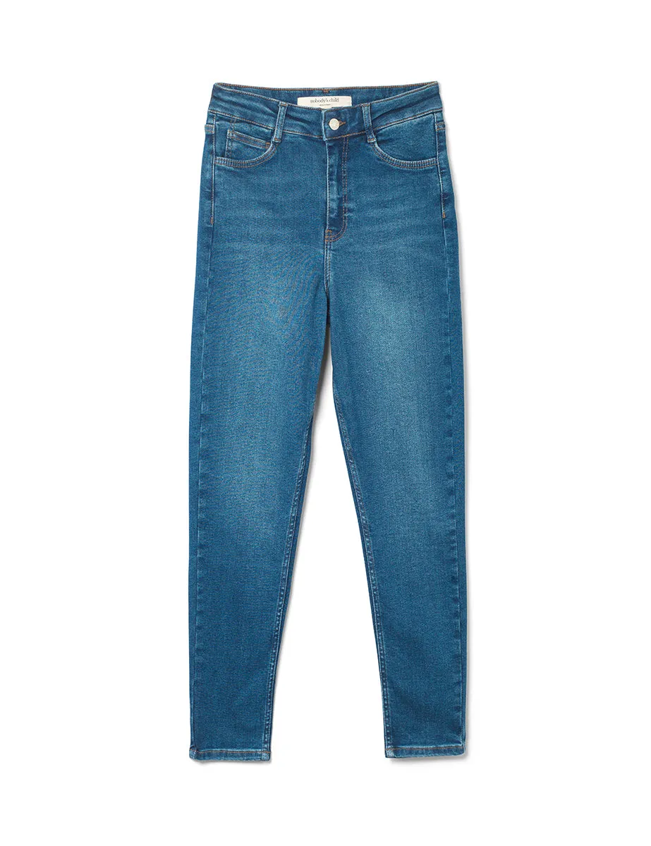 Mid Wash High Rise Skinny Jeans