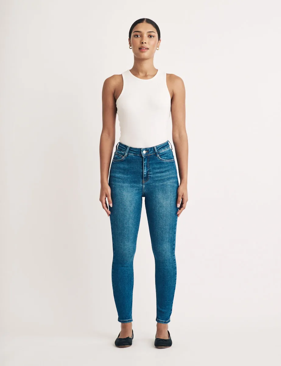 Mid Wash High Rise Skinny Jeans