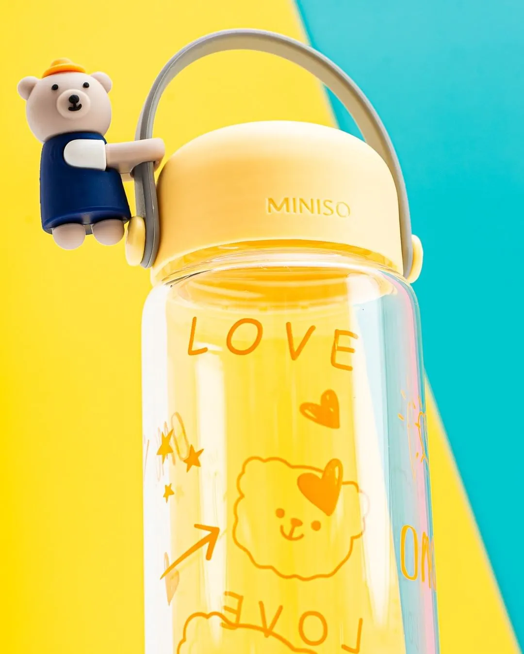 Miniso Little Bear Glass Bottle 400mL (Yellow)