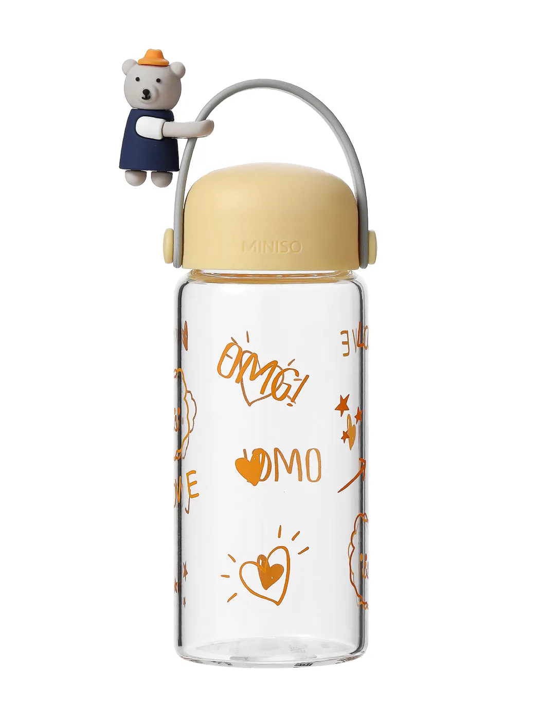 Miniso Little Bear Glass Bottle 400mL (Yellow)