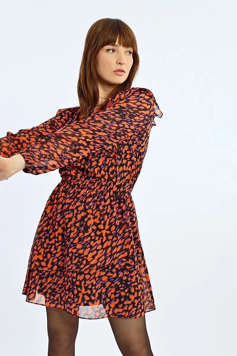 Molly Bracken Orange & Black Printed Dress