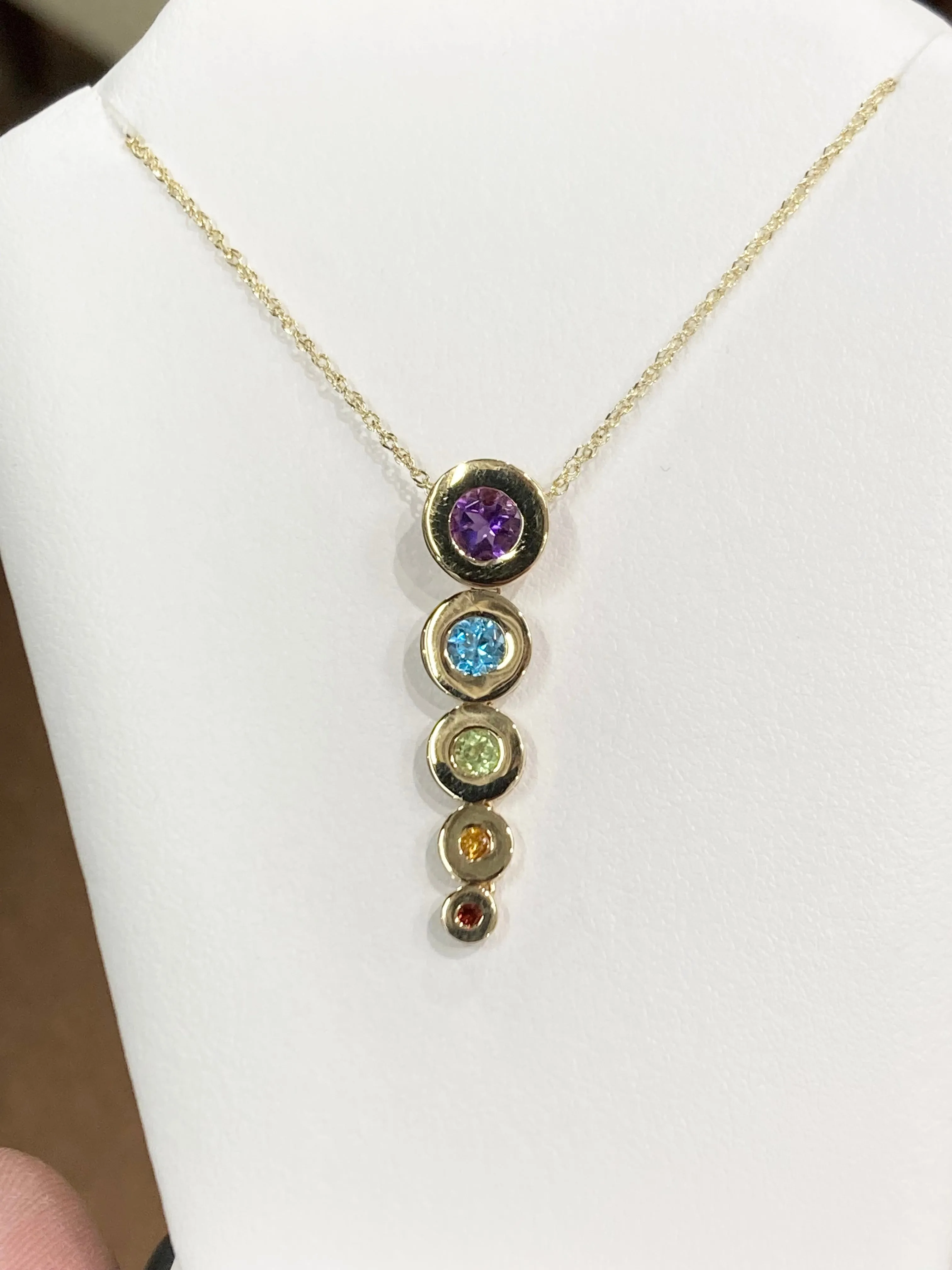 Multi Colored Stone Gold Pendant With Chain