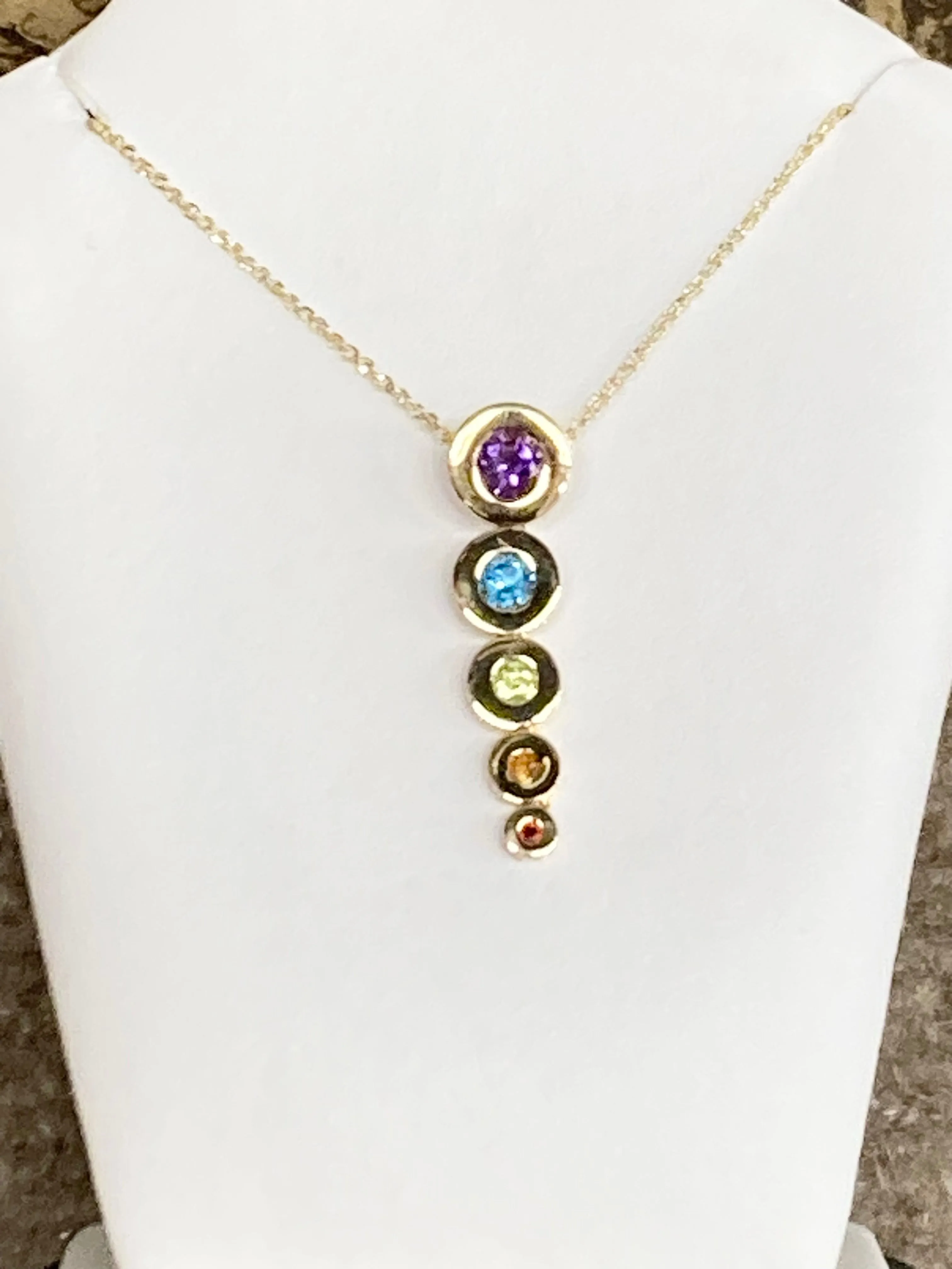 Multi Colored Stone Gold Pendant With Chain