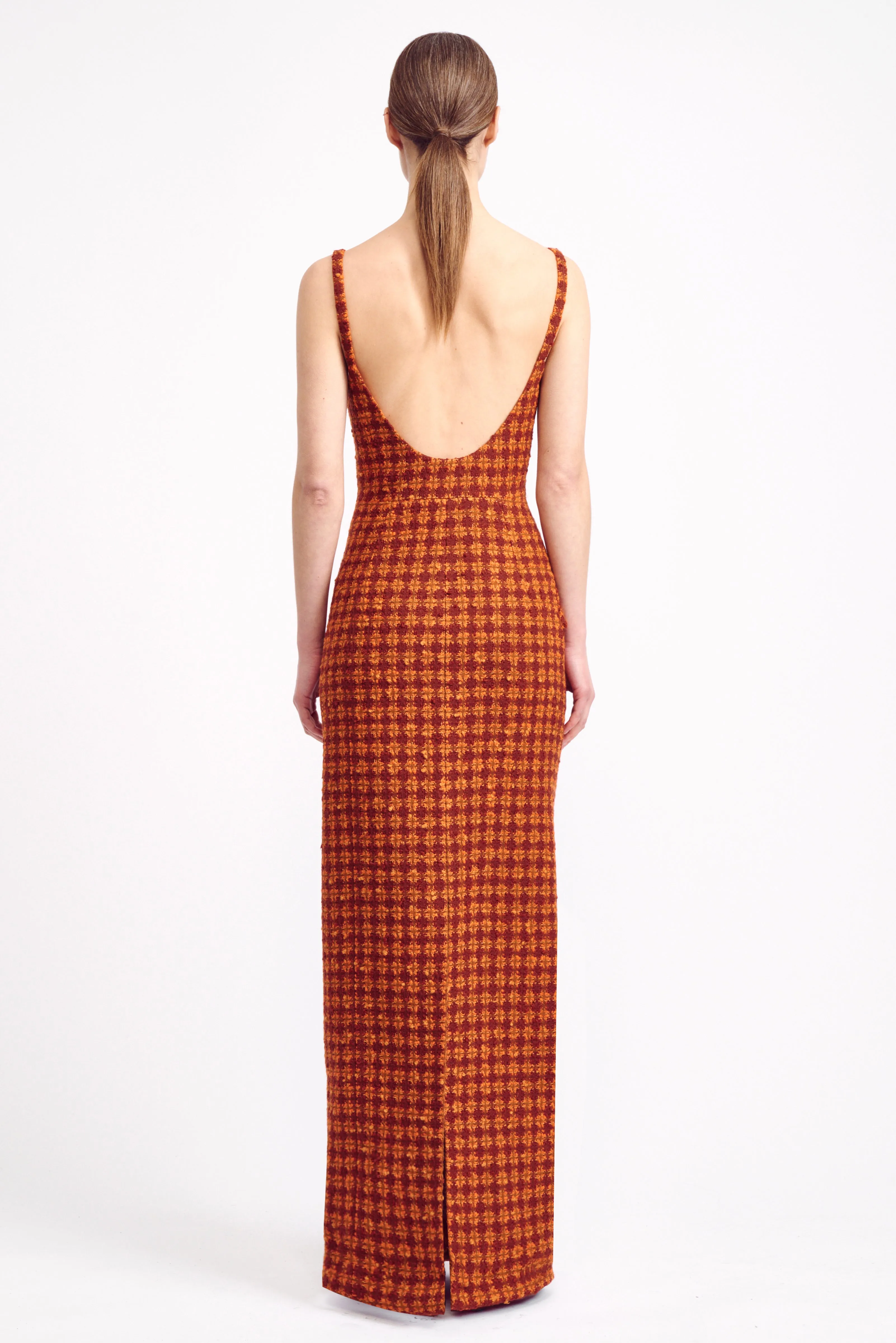 Naoko Wool & Rust Heritage Check Maxi-Dress