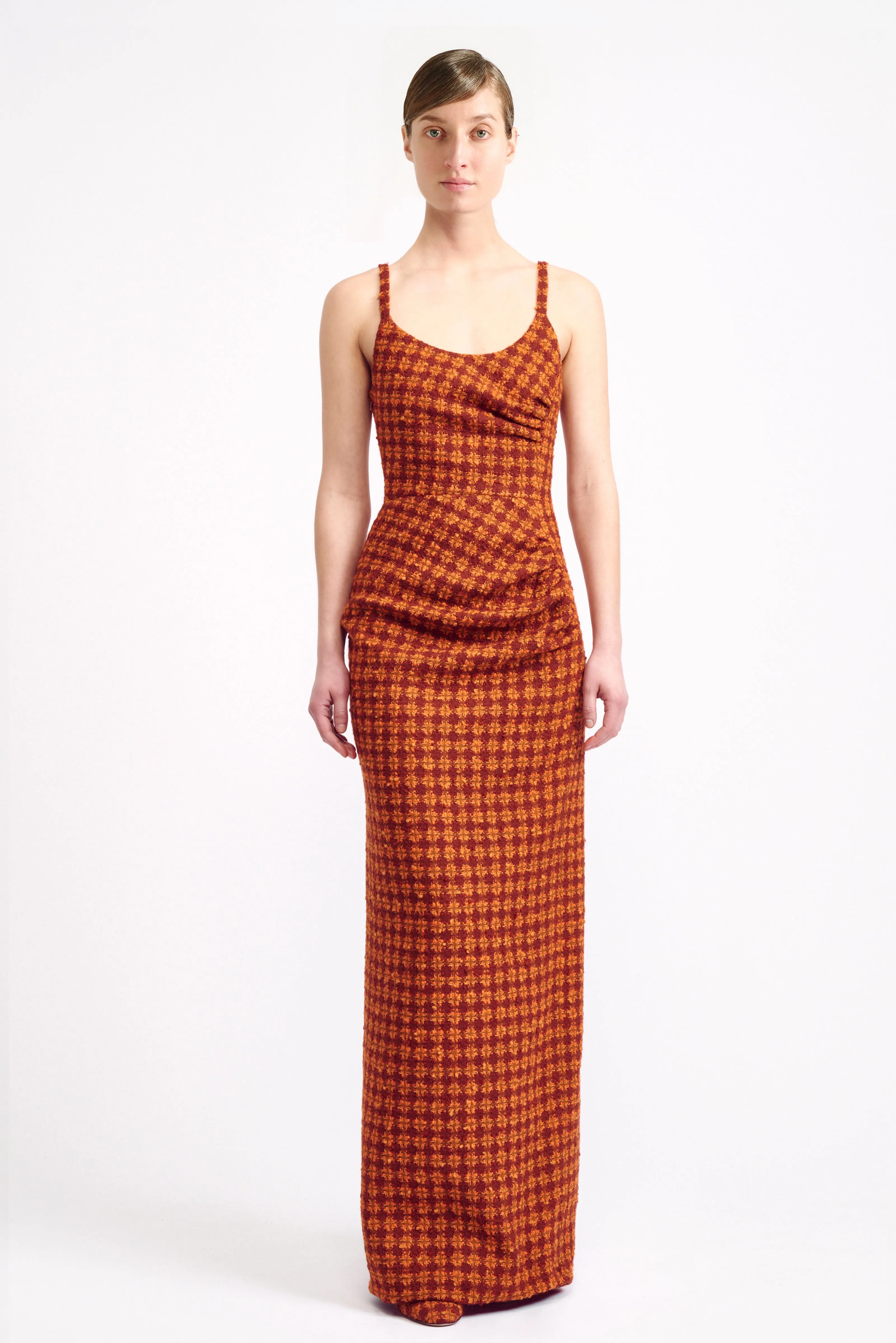 Naoko Wool & Rust Heritage Check Maxi-Dress