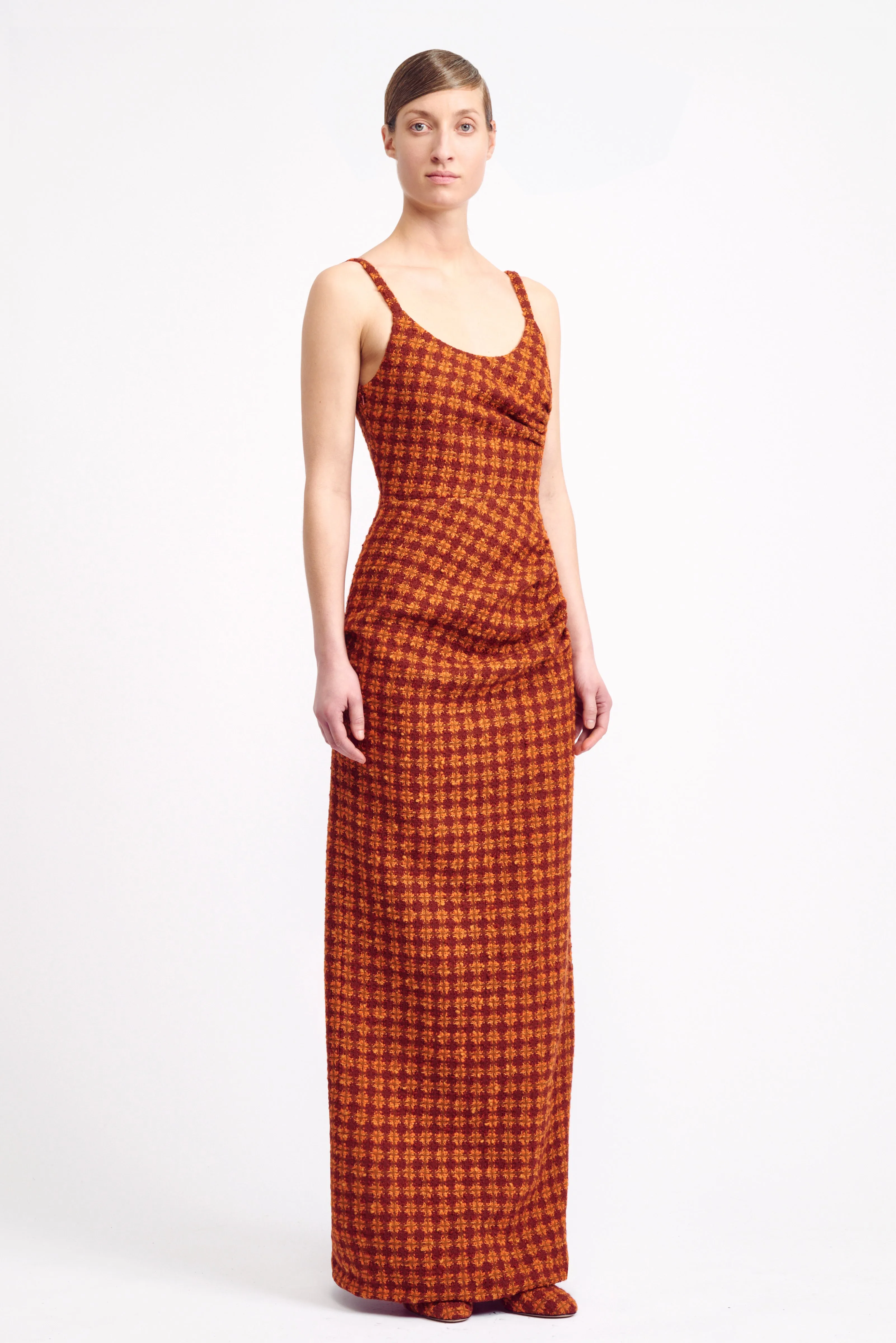 Naoko Wool & Rust Heritage Check Maxi-Dress