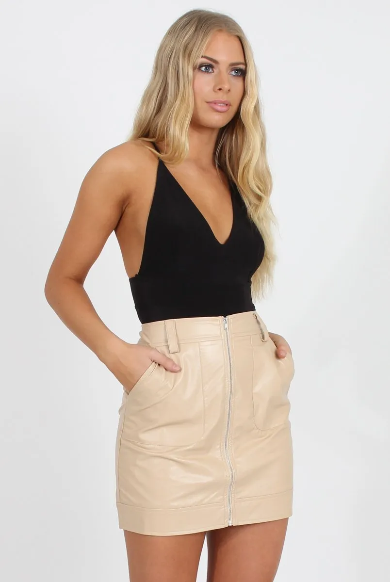 Nude Faux Leather Mini Skirt - Paige