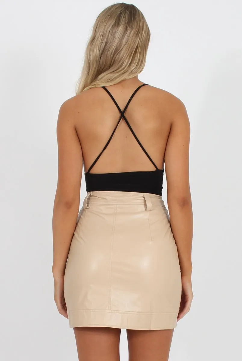 Nude Faux Leather Mini Skirt - Paige