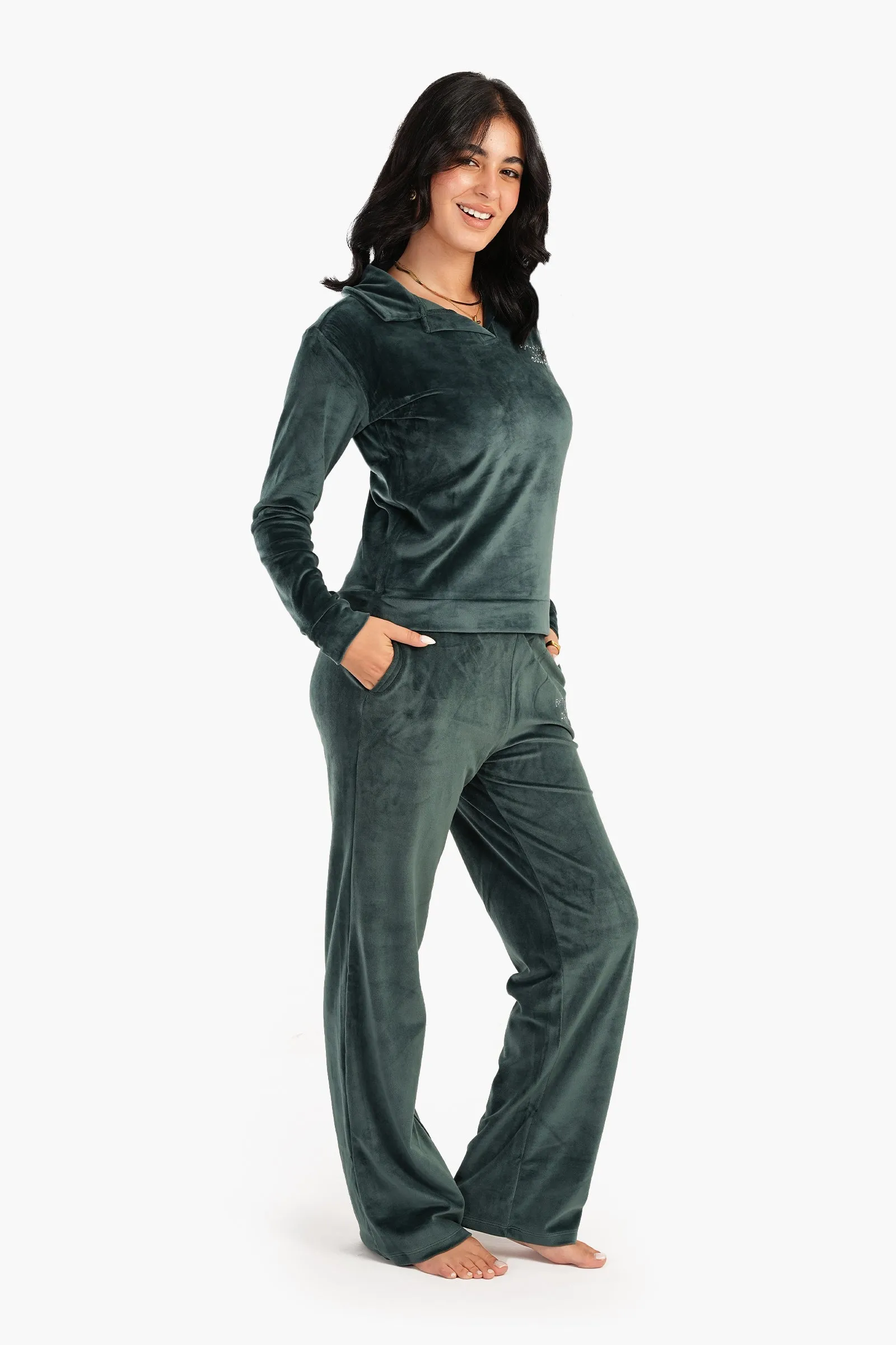 Olive Collared Pyjama Set