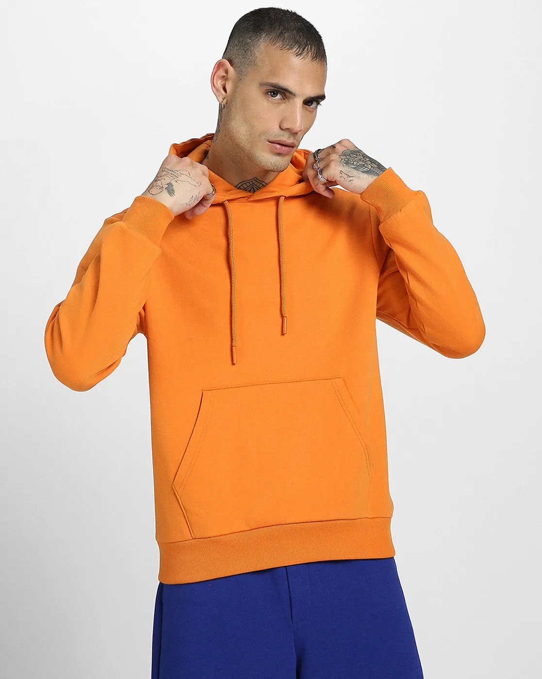 Orange Solid Regular Hoodie