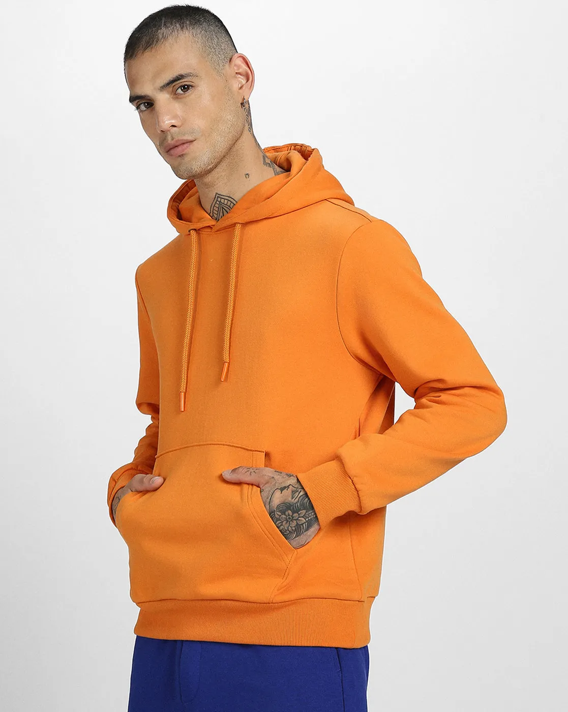 Orange Solid Regular Hoodie