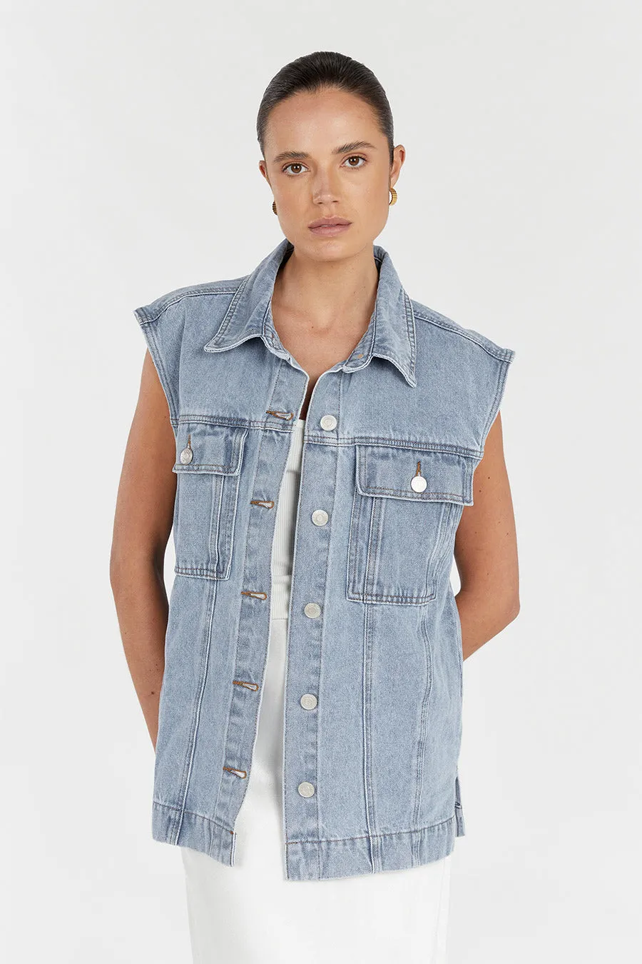 OTTO MID BLUE OVERSIZED DENIM VEST