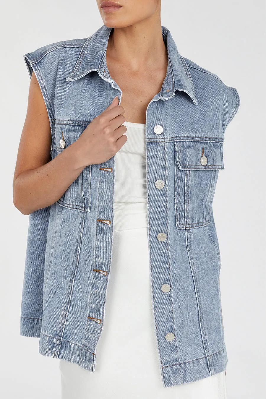 OTTO MID BLUE OVERSIZED DENIM VEST