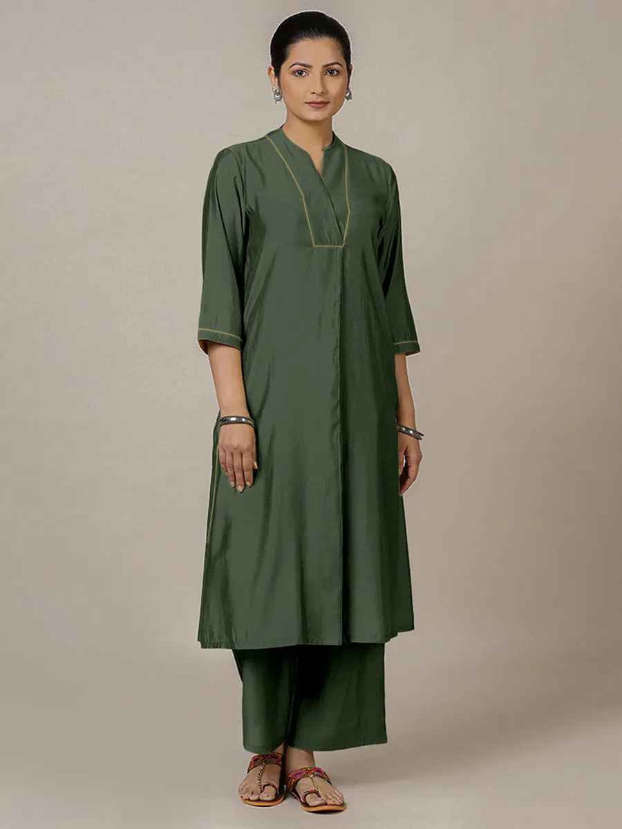 Paakhi x Rozaana | A Line Kurta in Pine Green with Thread Work | Coords or Only Kurta