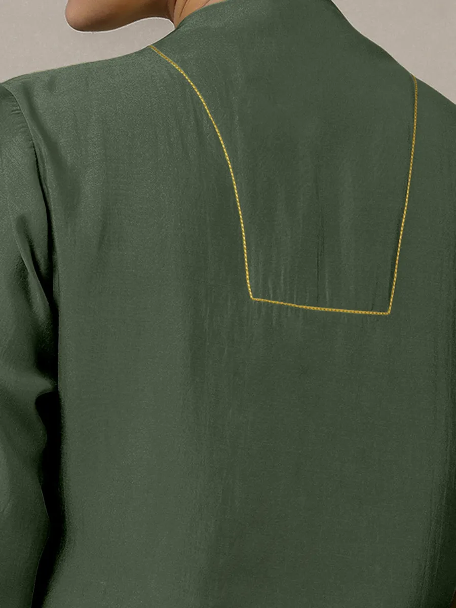 Paakhi x Rozaana | A Line Kurta in Pine Green with Thread Work | Coords or Only Kurta