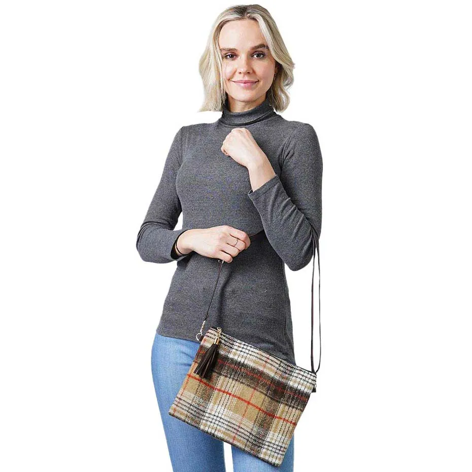 Plaid Check Crossbody Clutch Bag