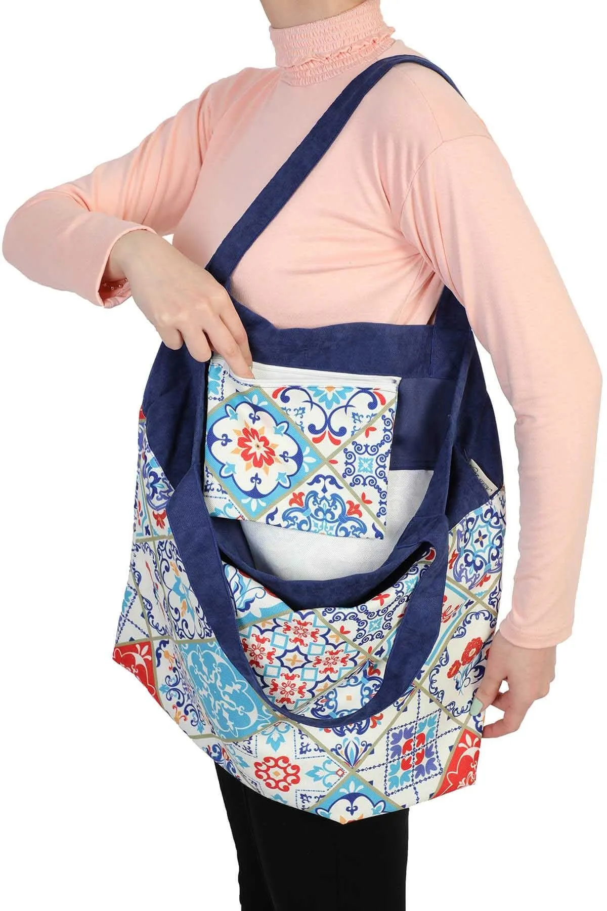 Polyester Hand Shoulder Bag for Women Tote Bag Casual Daily Bag Elephant Patterned Fabric Large Capacity,C-2B