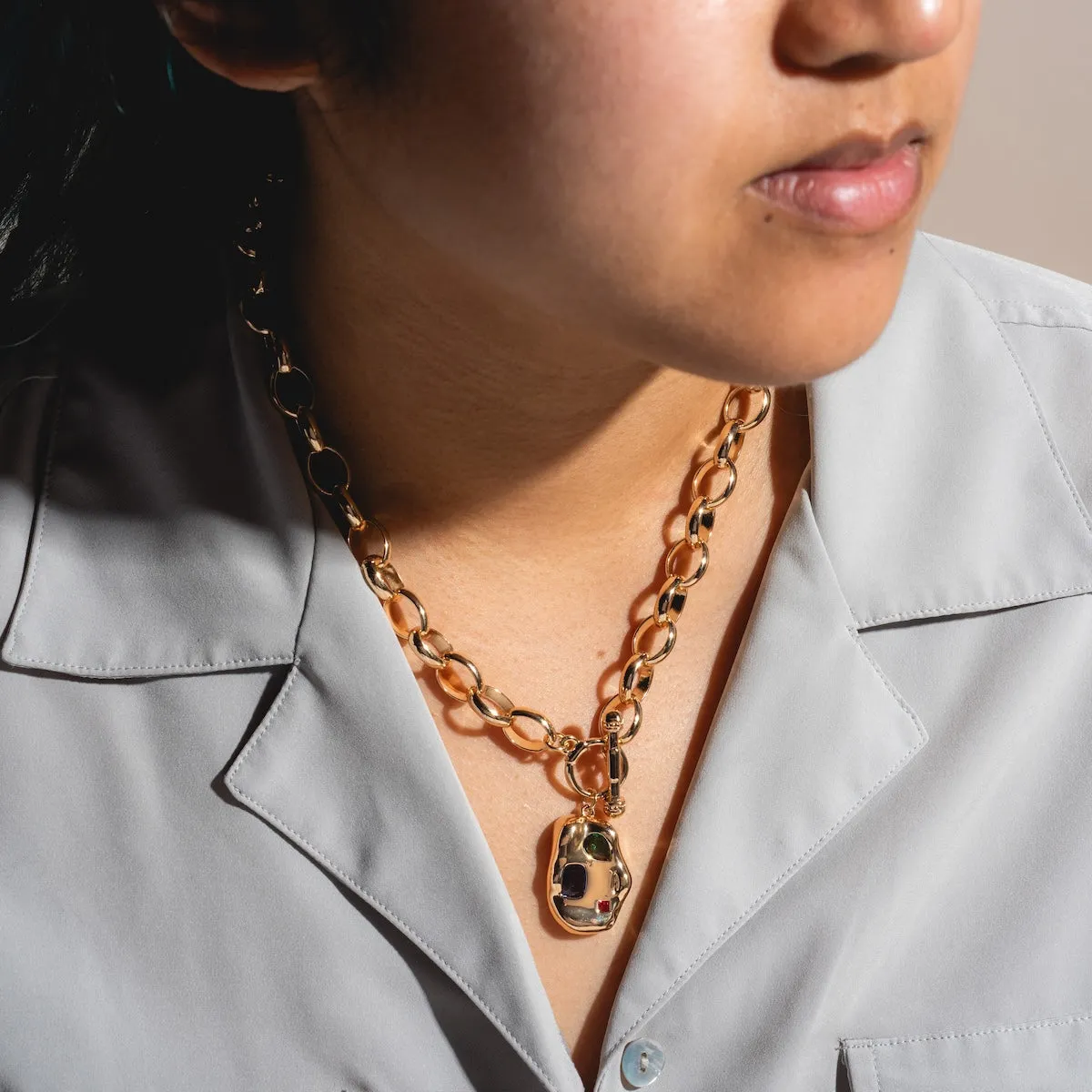 Rainbow Crystal Nugget Toggle Necklace