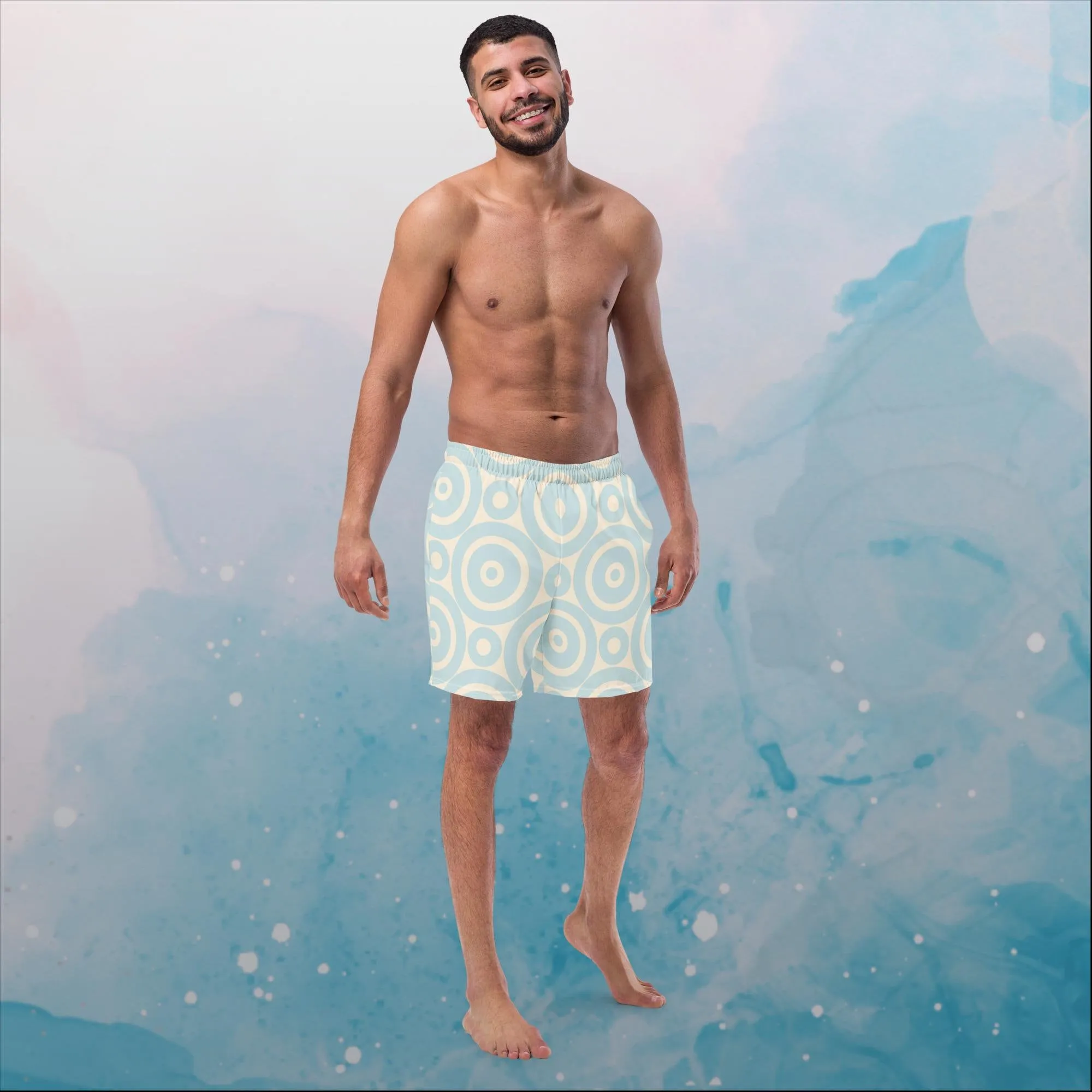 Robins Egg Blue Printed Target Circles Mens Swim Trunks