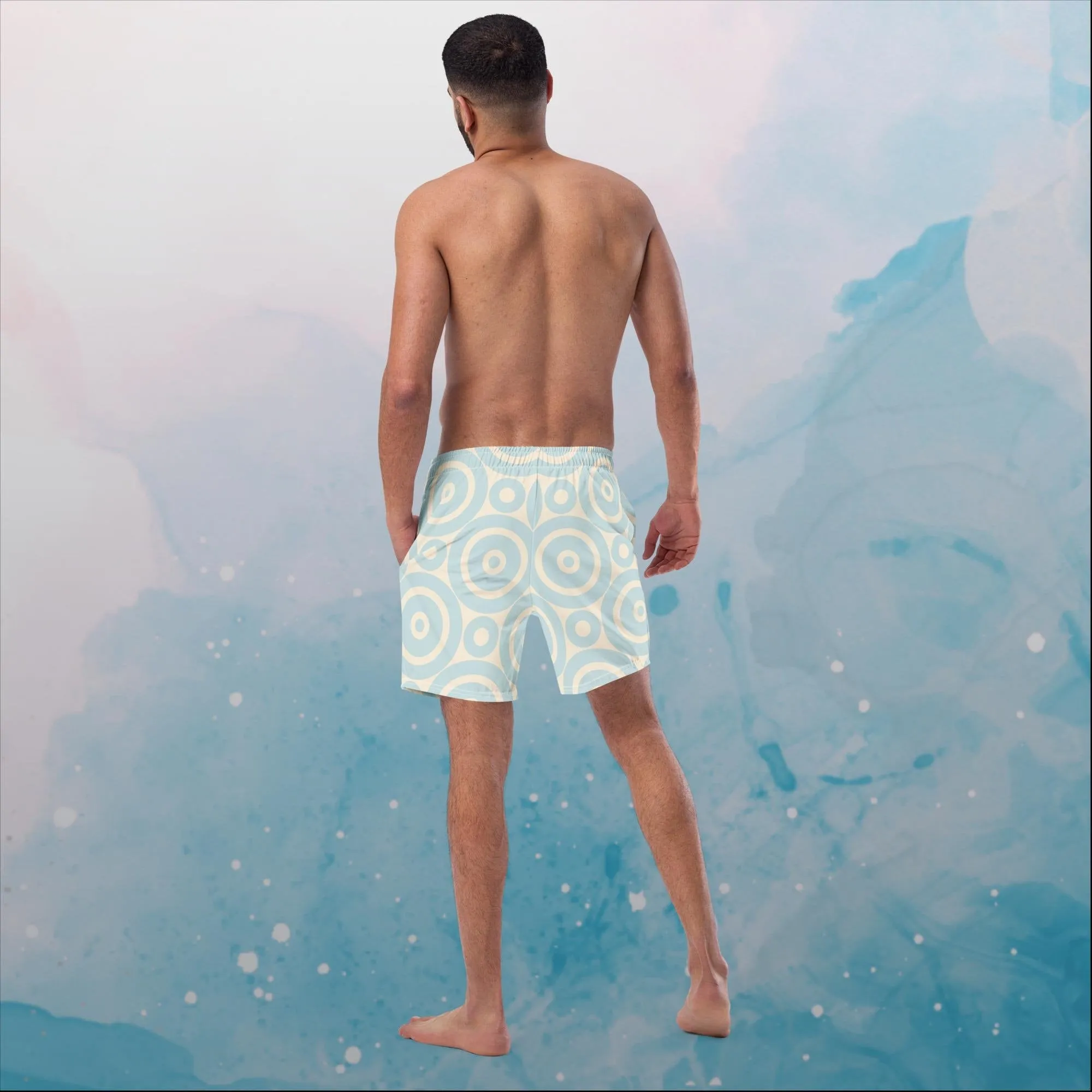 Robins Egg Blue Printed Target Circles Mens Swim Trunks